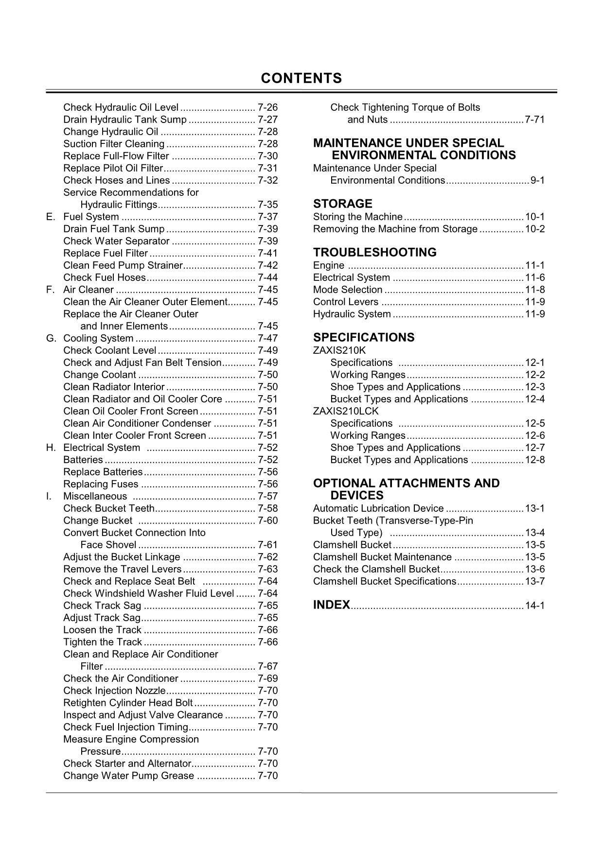 HITACHI ZAXIS ZX 210K 210LCK EXCAVATOR OPERATORS MANUAL