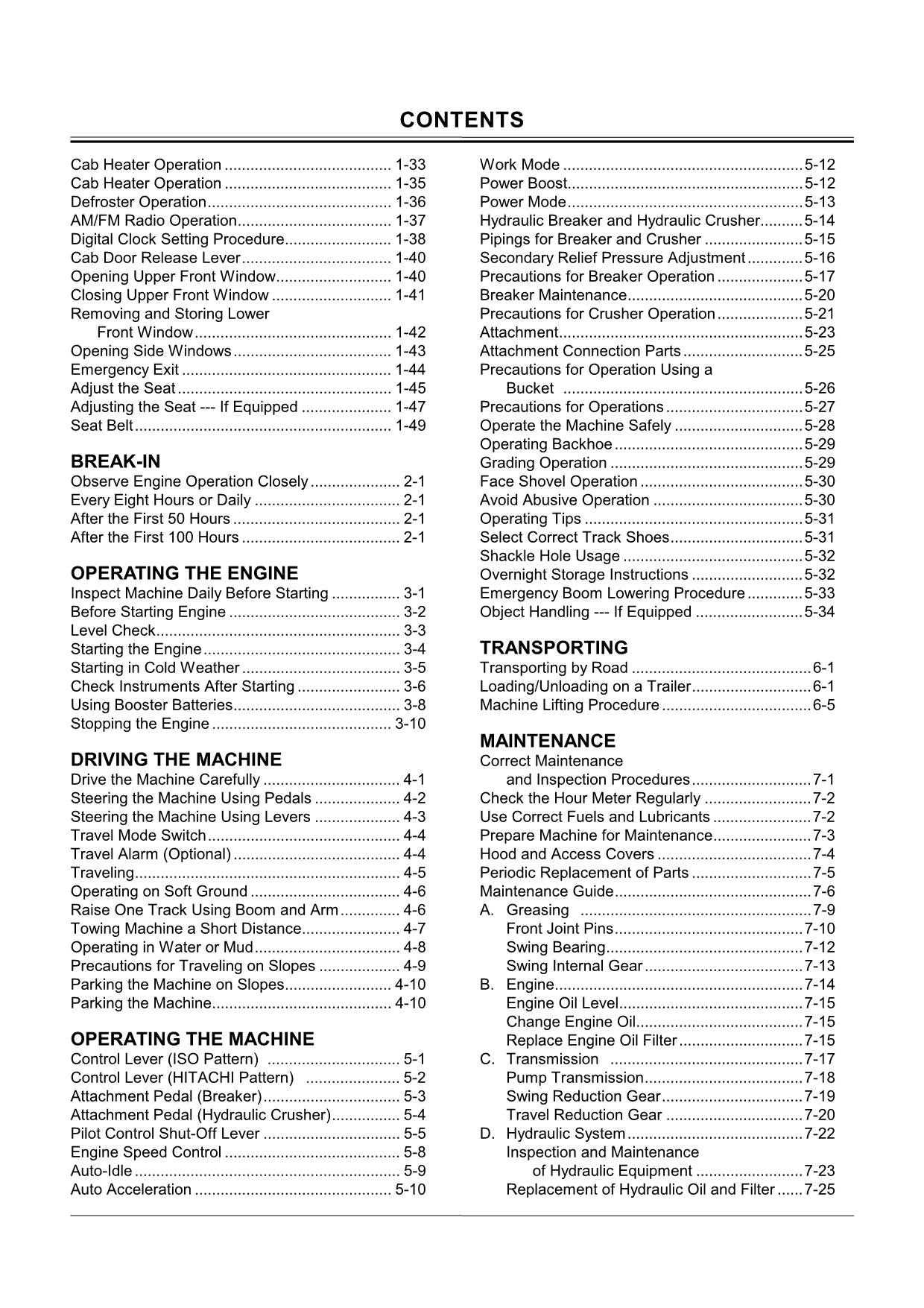 HITACHI ZAXIS ZX 210K 210LCK EXCAVATOR OPERATORS MANUAL