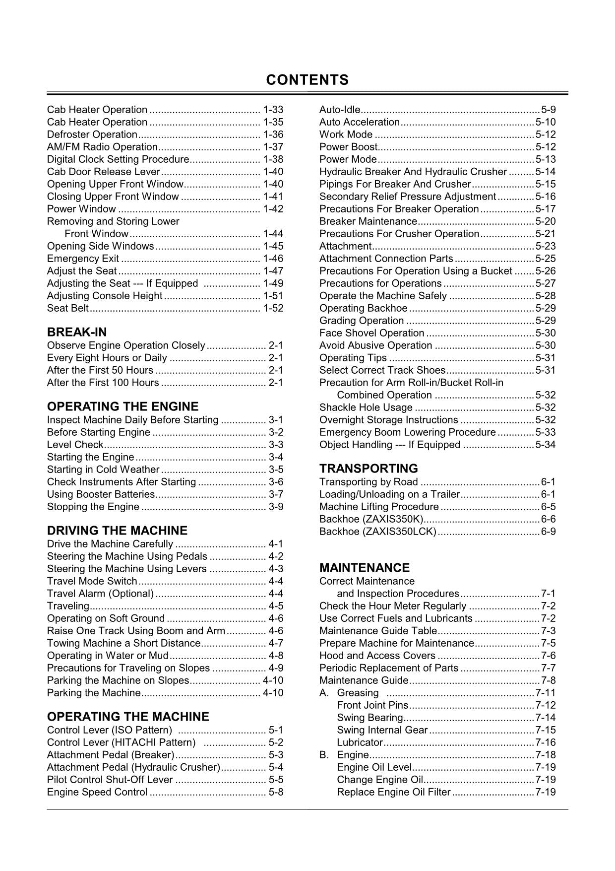 HITACHI ZAXIS ZX 350K 350LCK EXCAVATOR OPERATORS MANUAL