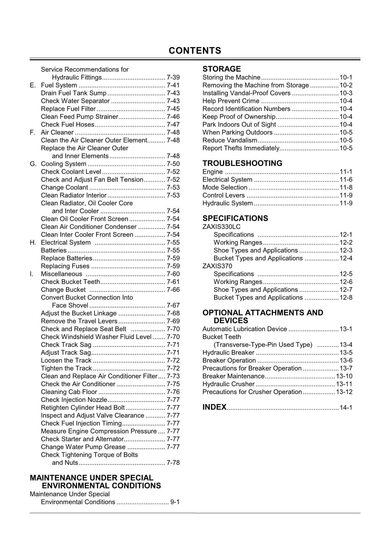 HITACHI ZAXIS ZX 330LC 370 EXCAVATOR OPERATORS MANUAL