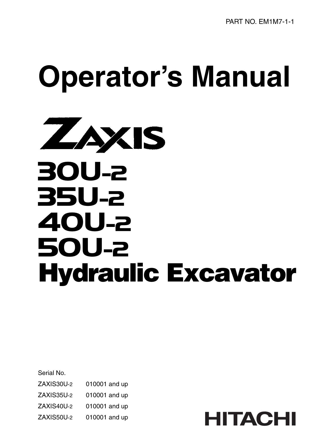 MANUEL D'UTILISATION DE L'EXCAVATRICE HITACHI ZAXIS ZX 30U-2 35U-2 40U-2 50U-2