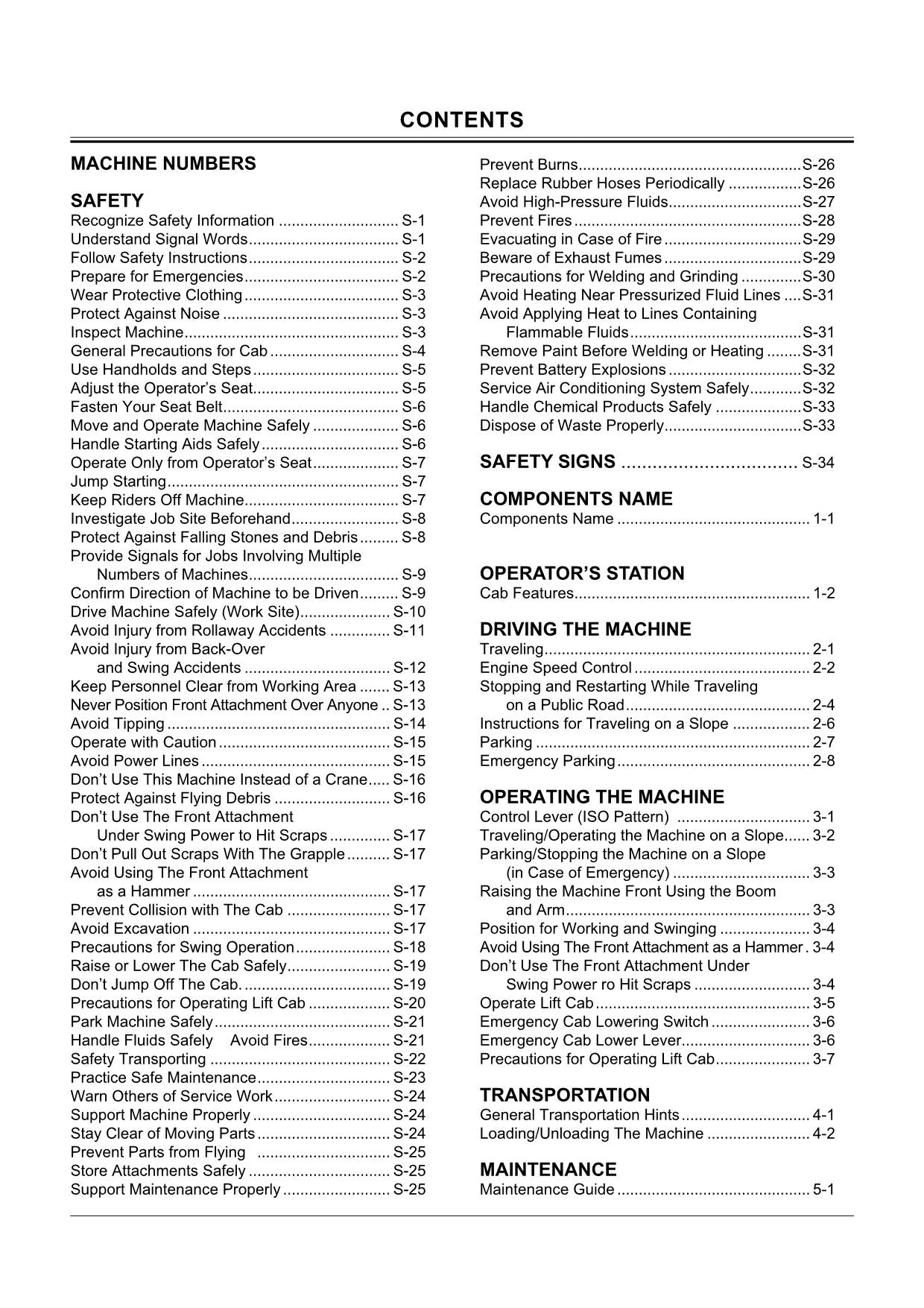 HITACHI ZAXIS ZX 210W EXCAVATOR OPERATORS MANUAL