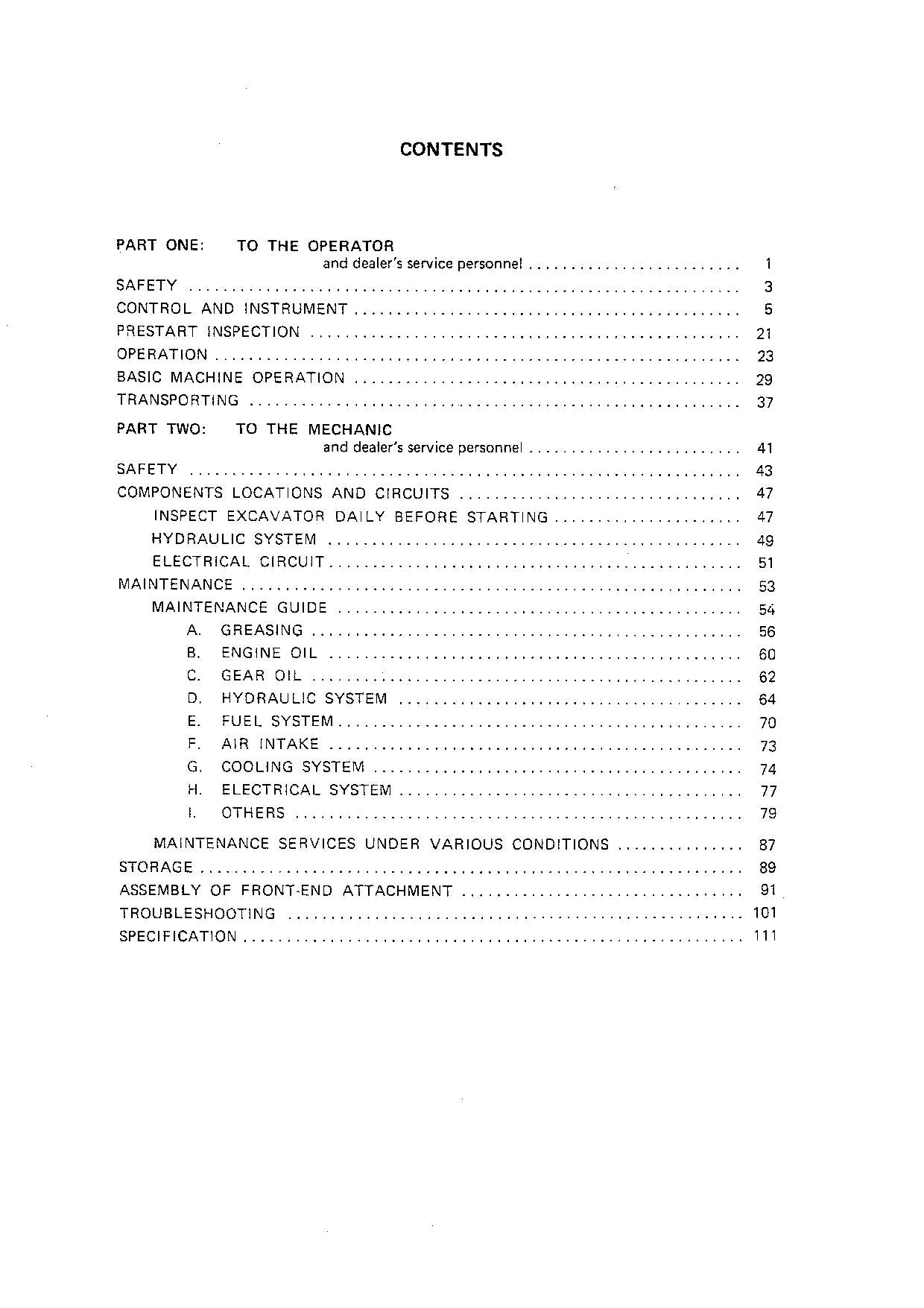 HITACHI UH063 EXCAVATOR OPERATORS MANUAL