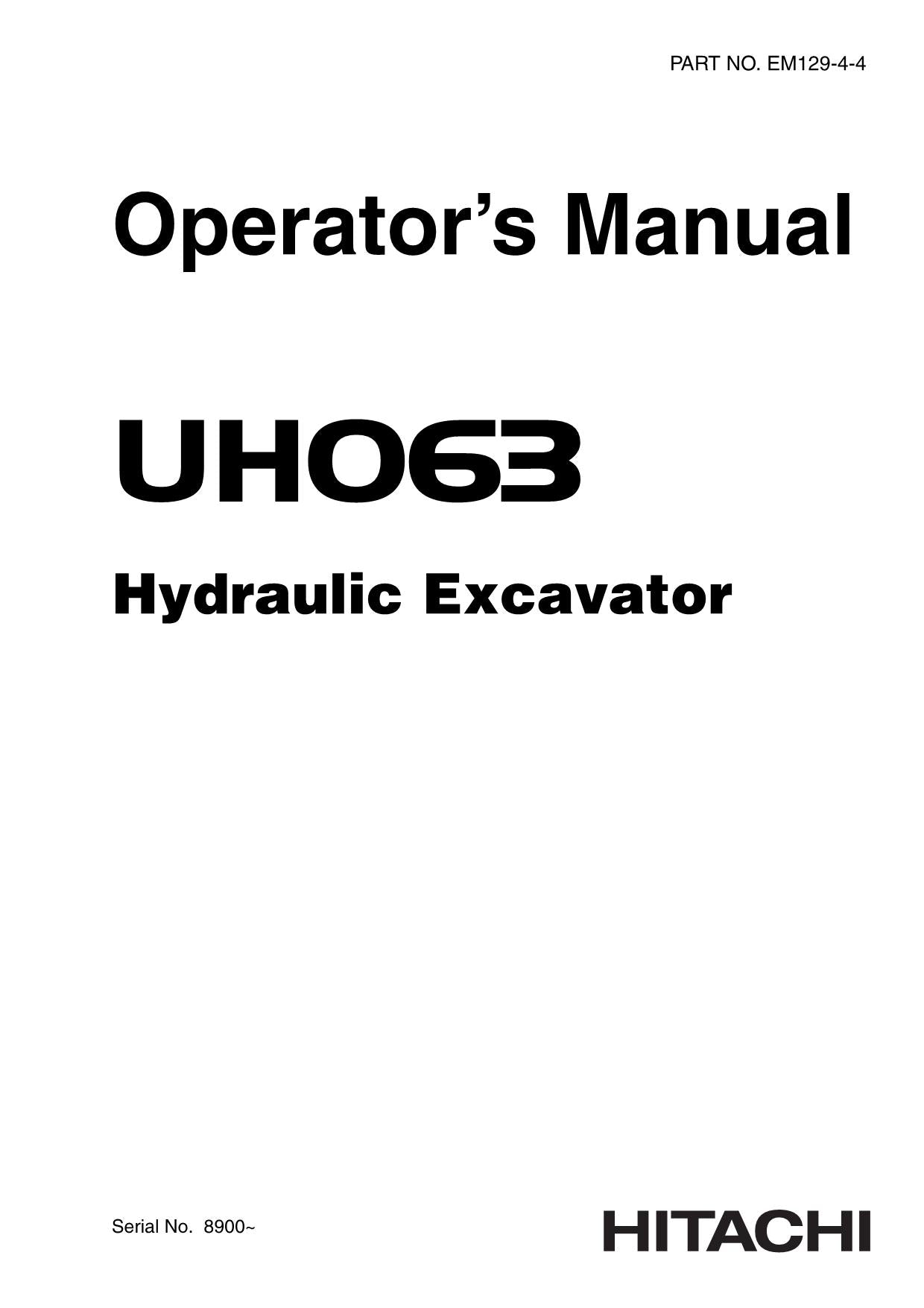 HITACHI UH063 EXCAVATOR OPERATORS MANUAL