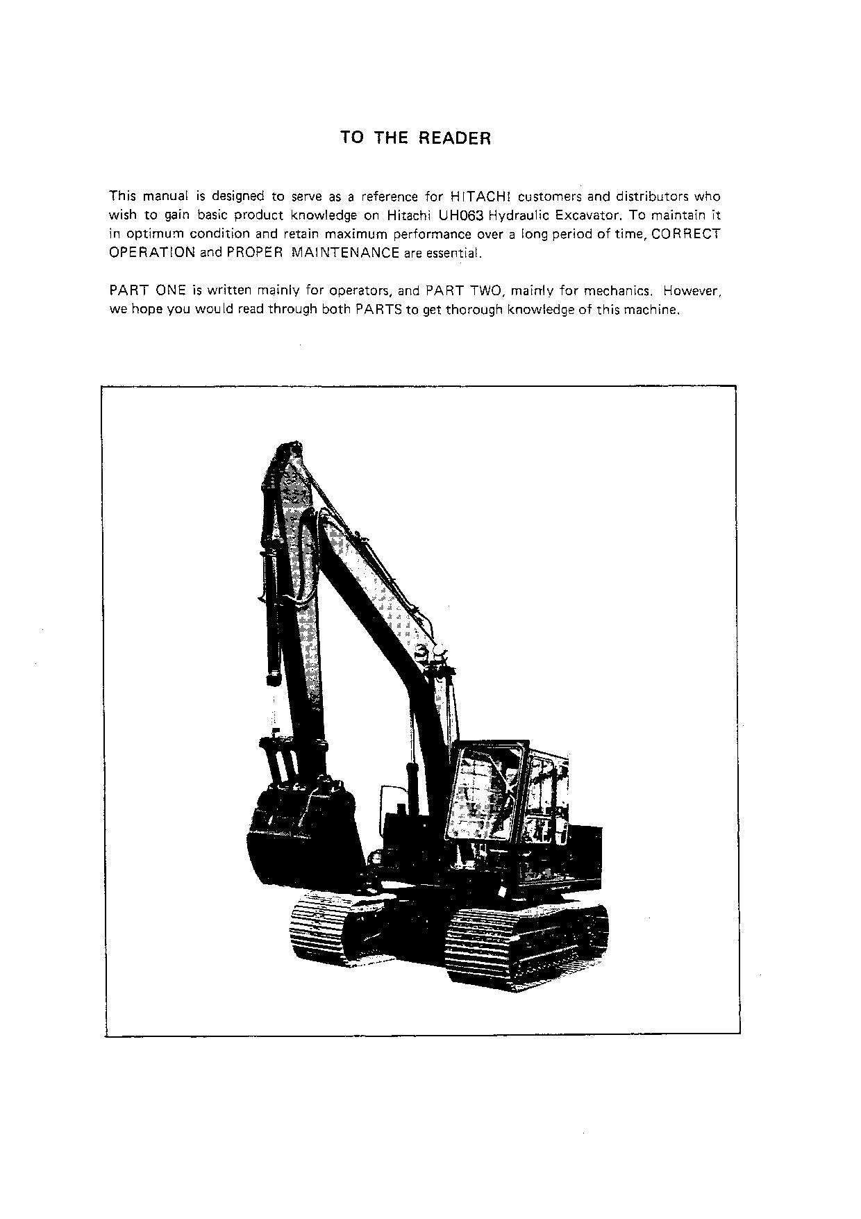 HITACHI UH063 EXCAVATOR OPERATORS MANUAL