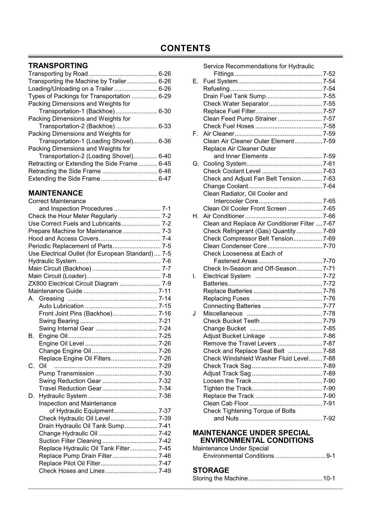 HITACHI ZAXIS ZX 800 850H EXCAVATOR OPERATORS MANUAL 006001