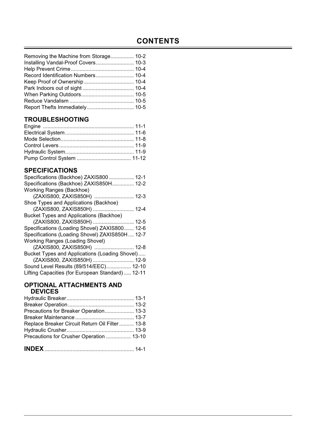 HITACHI ZAXIS ZX 800 850H EXCAVATOR OPERATORS MANUAL 006001