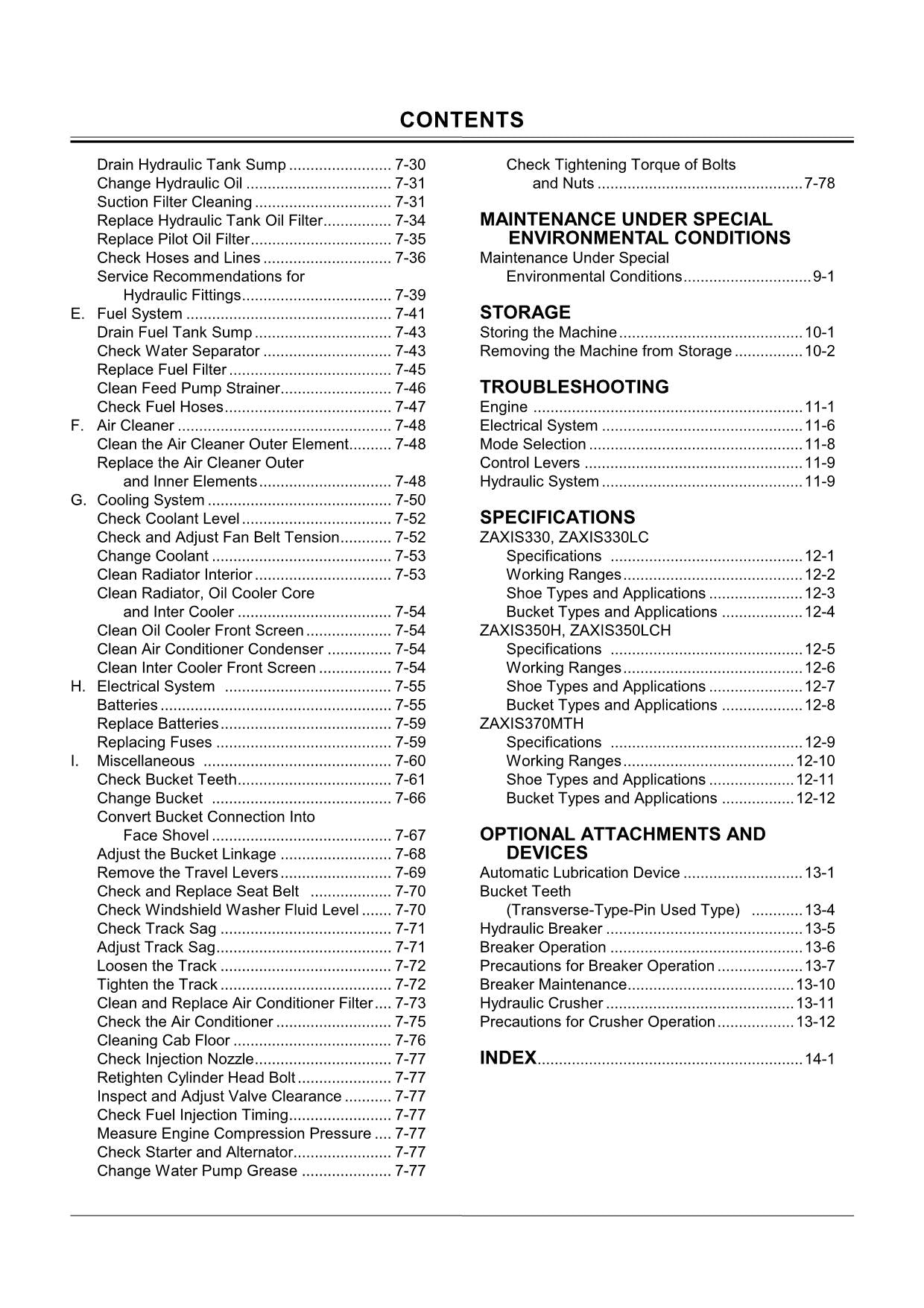 HITACHI ZAXIS ZX 330 330LC 350H 350LCH 370MTH EXCAVATOR OPERATORS MANUAL