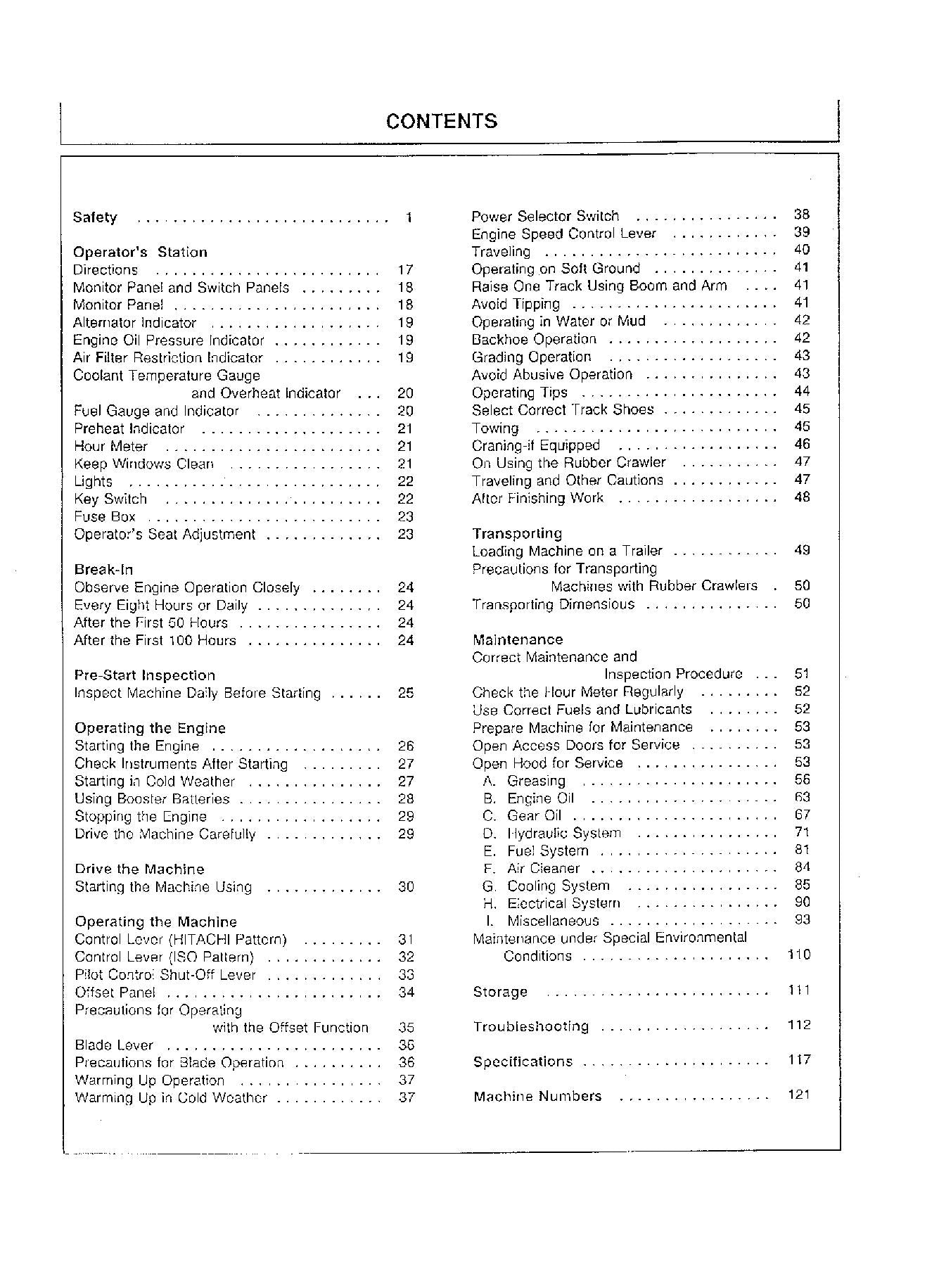 HITACHI EX50UR EXCAVATOR OPERATORS MANUAL