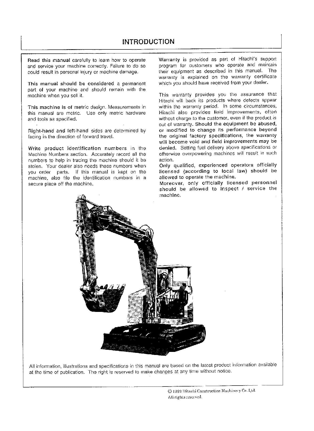 HITACHI EX50UR EXCAVATOR OPERATORS MANUAL