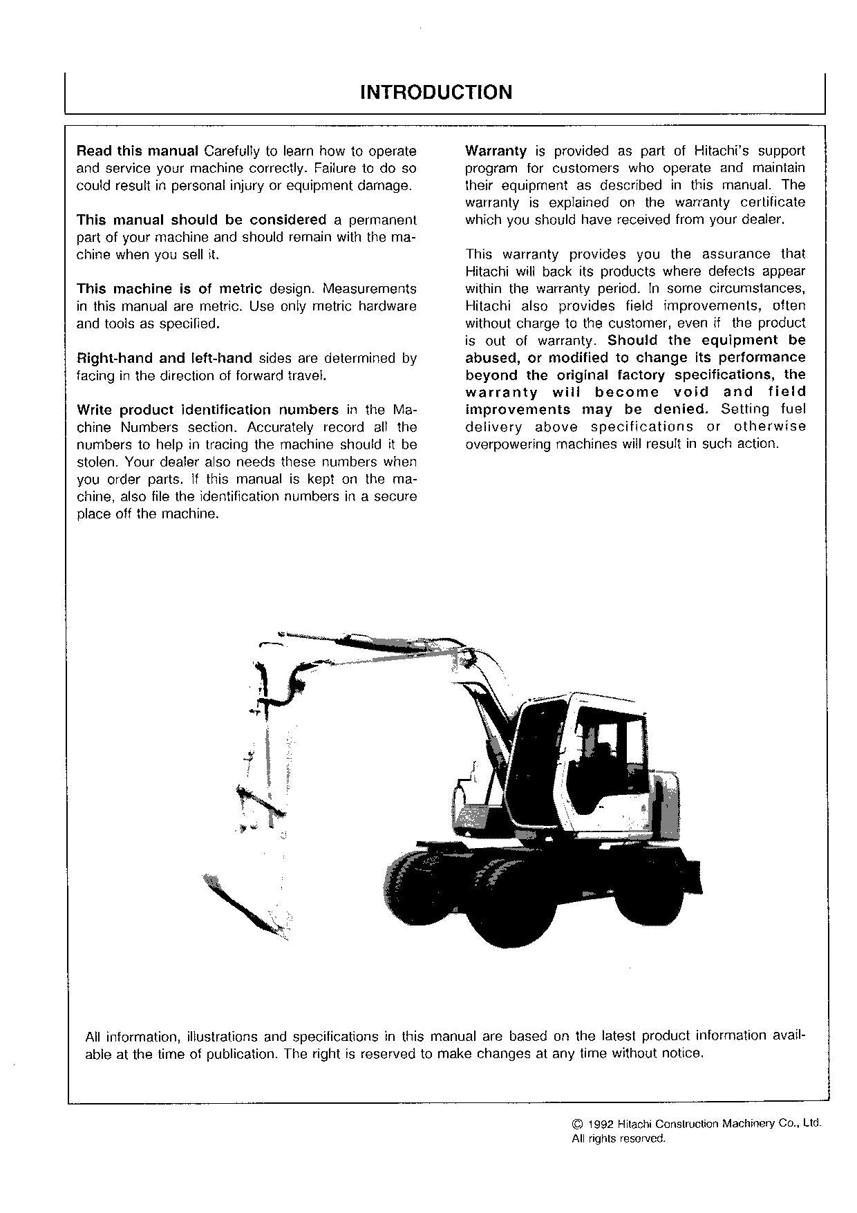 HITACHI EX60WD-2 EXCAVATOR OPERATORS MANUAL