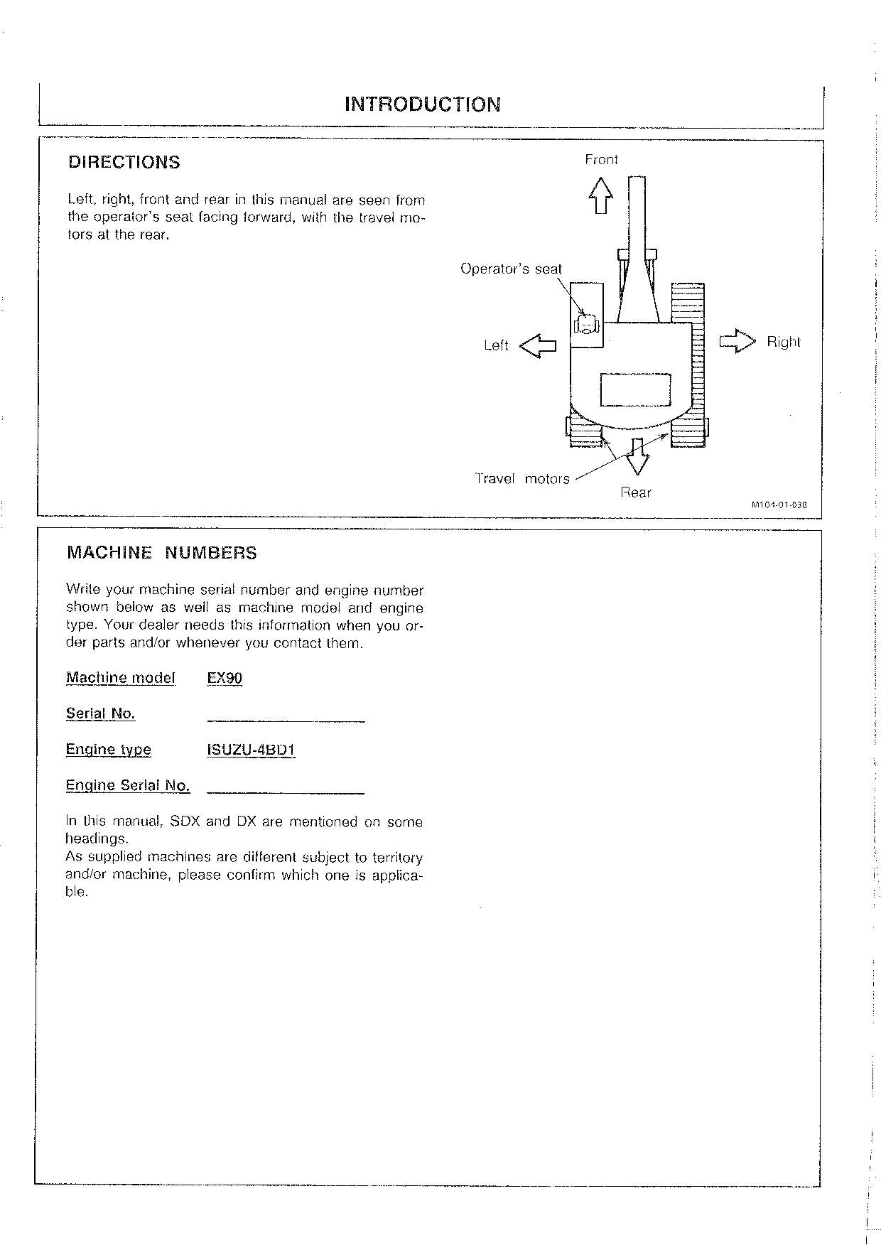 HITACHI EX90 EXCAVATOR OPERATORS MANUAL