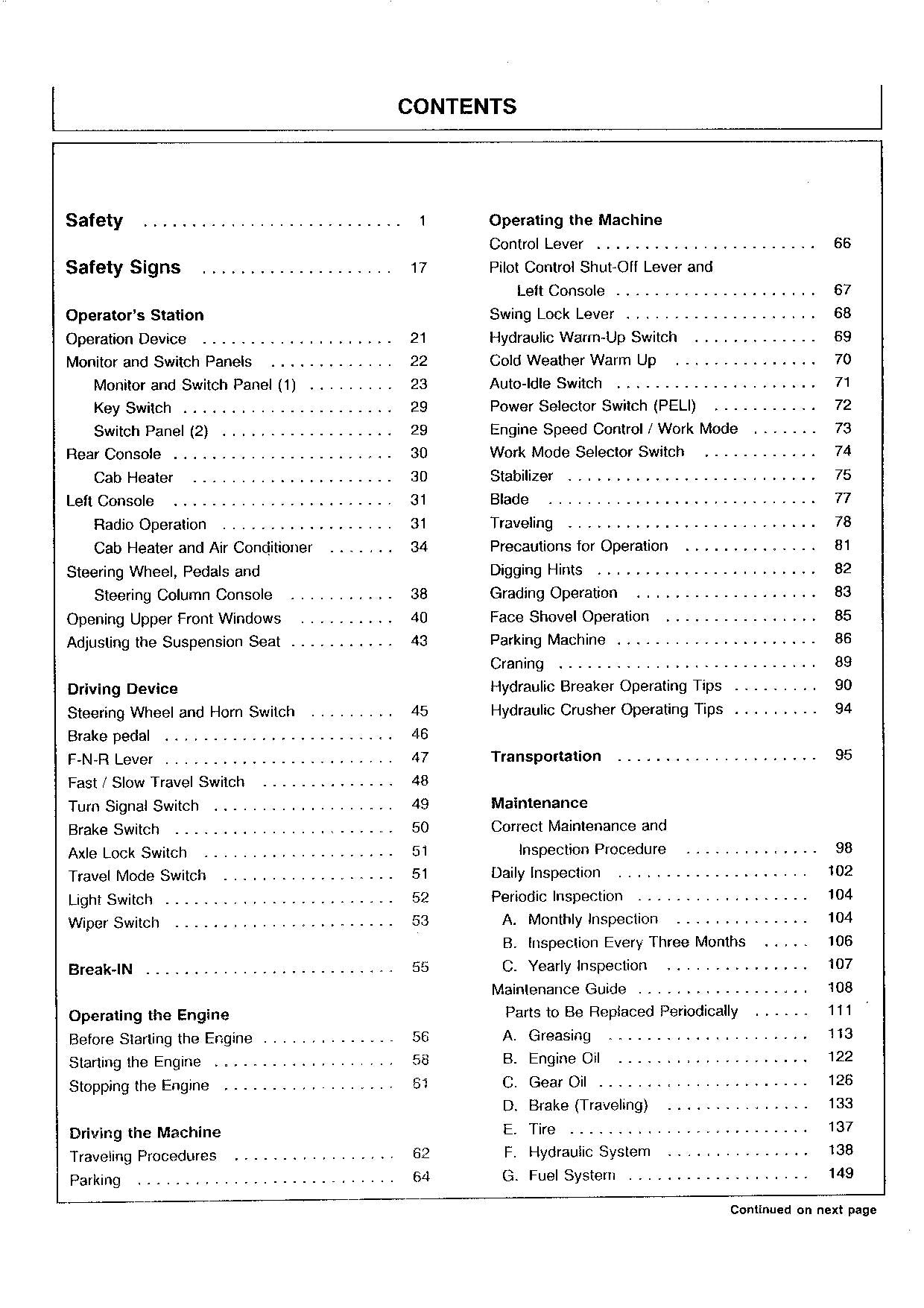 HITACHI EX100WD-2 EXCAVATOR OPERATORS MANUAL