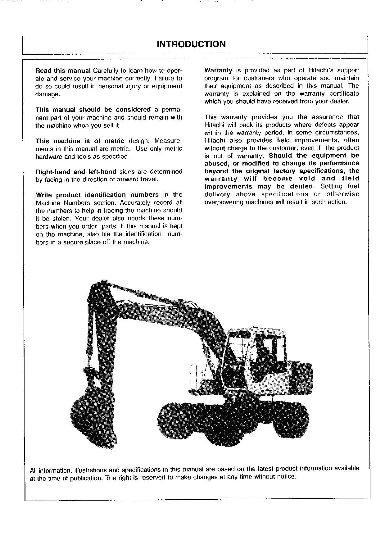 HITACHI EX100WD-2 EXCAVATOR OPERATORS MANUAL