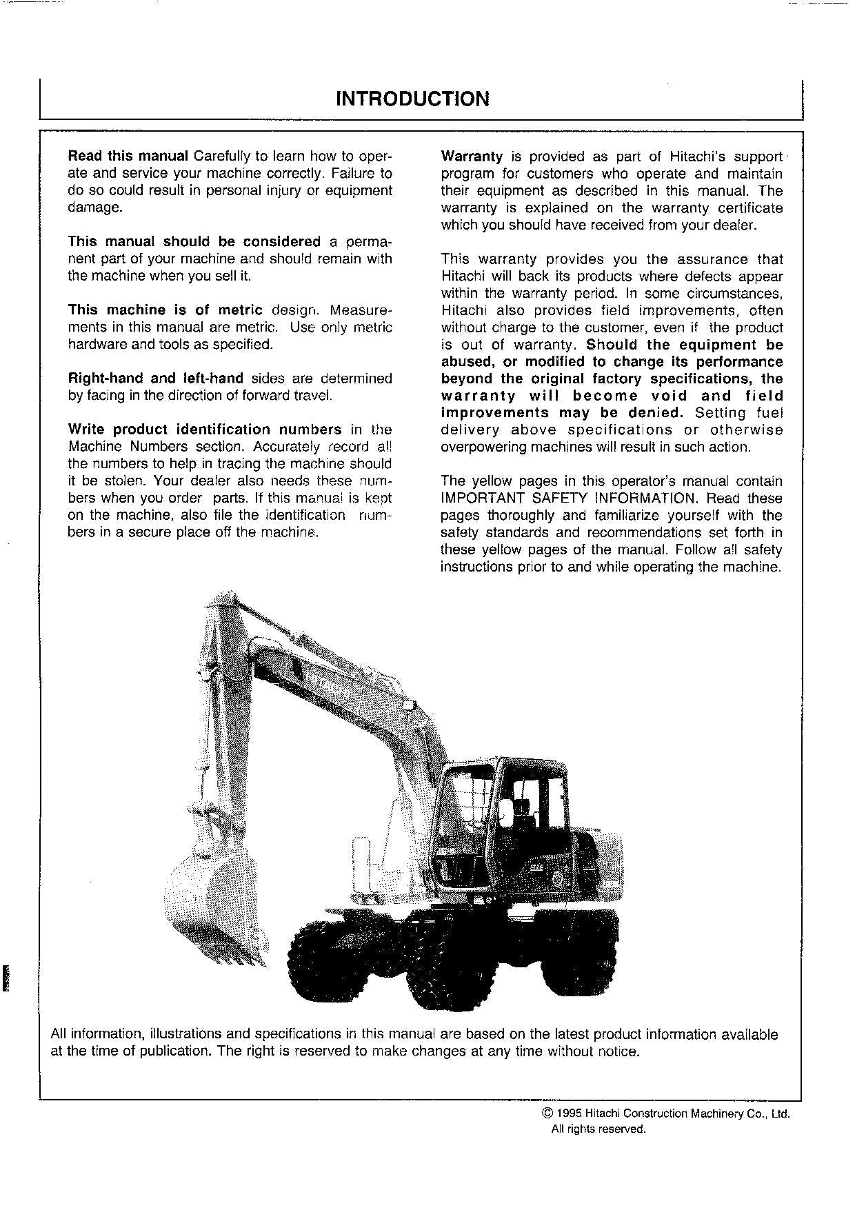 HITACHI EX100WD-3 EXCAVATOR OPERATORS MANUAL