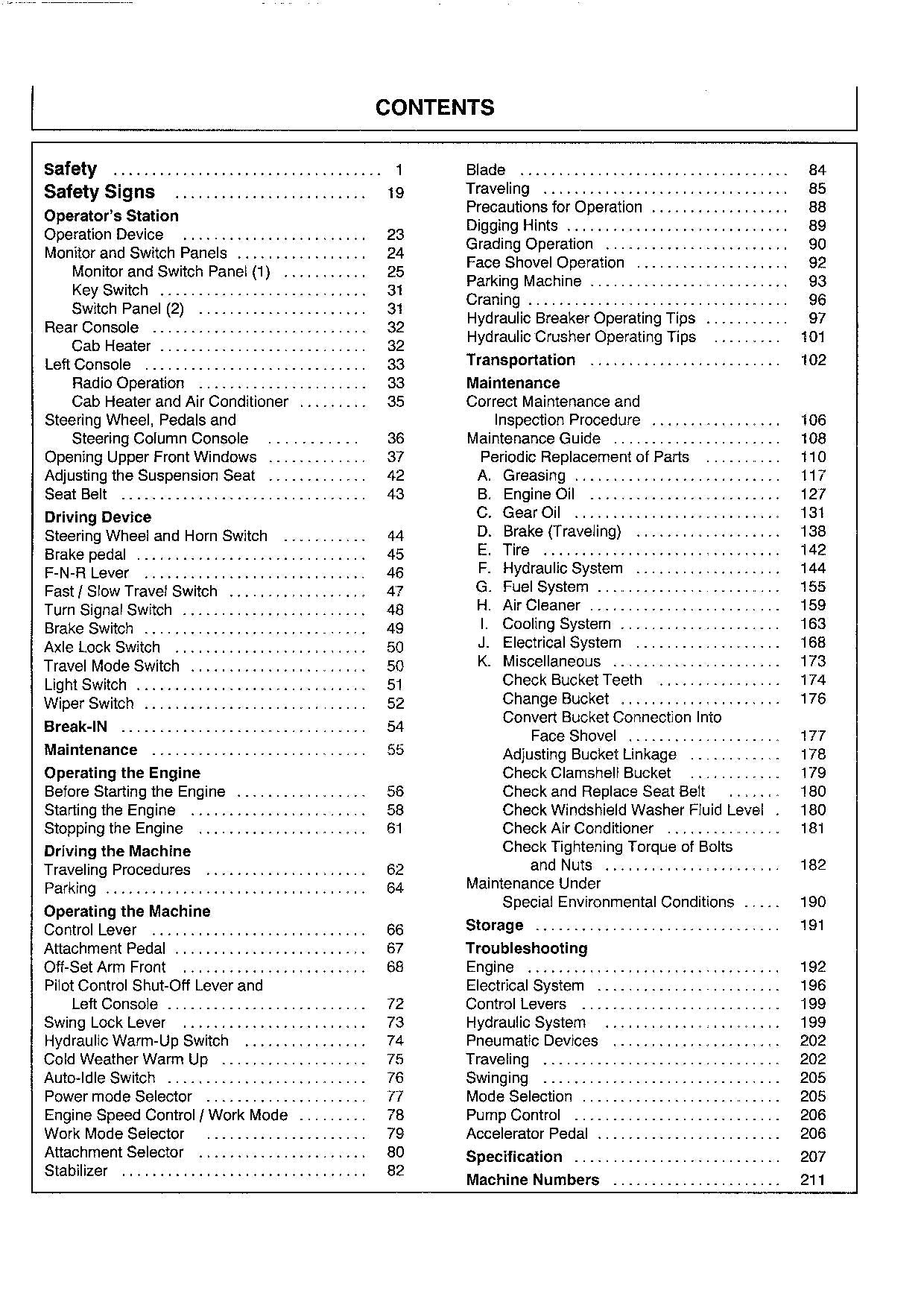 HITACHI EX100WD-3 EXCAVATOR OPERATORS MANUAL