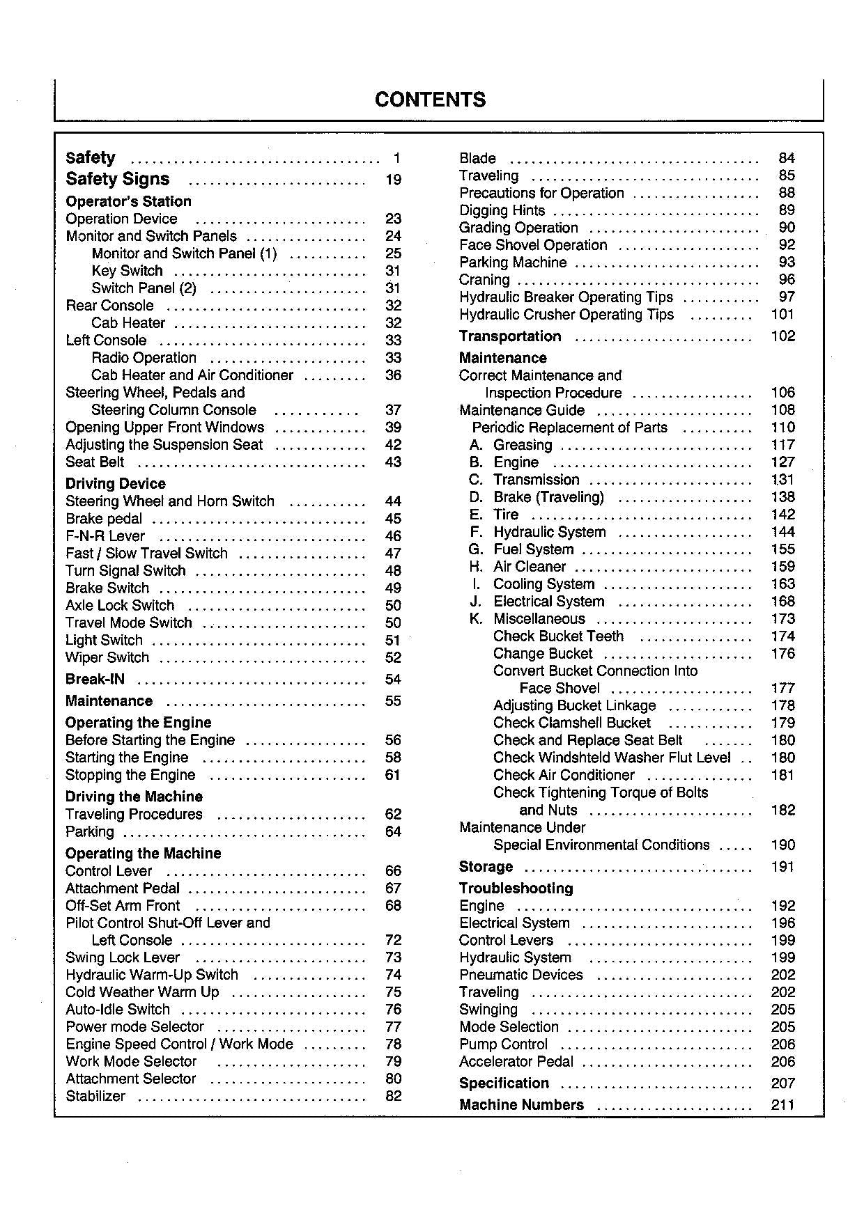 HITACHI EX100WD-3C EXCAVATOR OPERATORS MANUAL