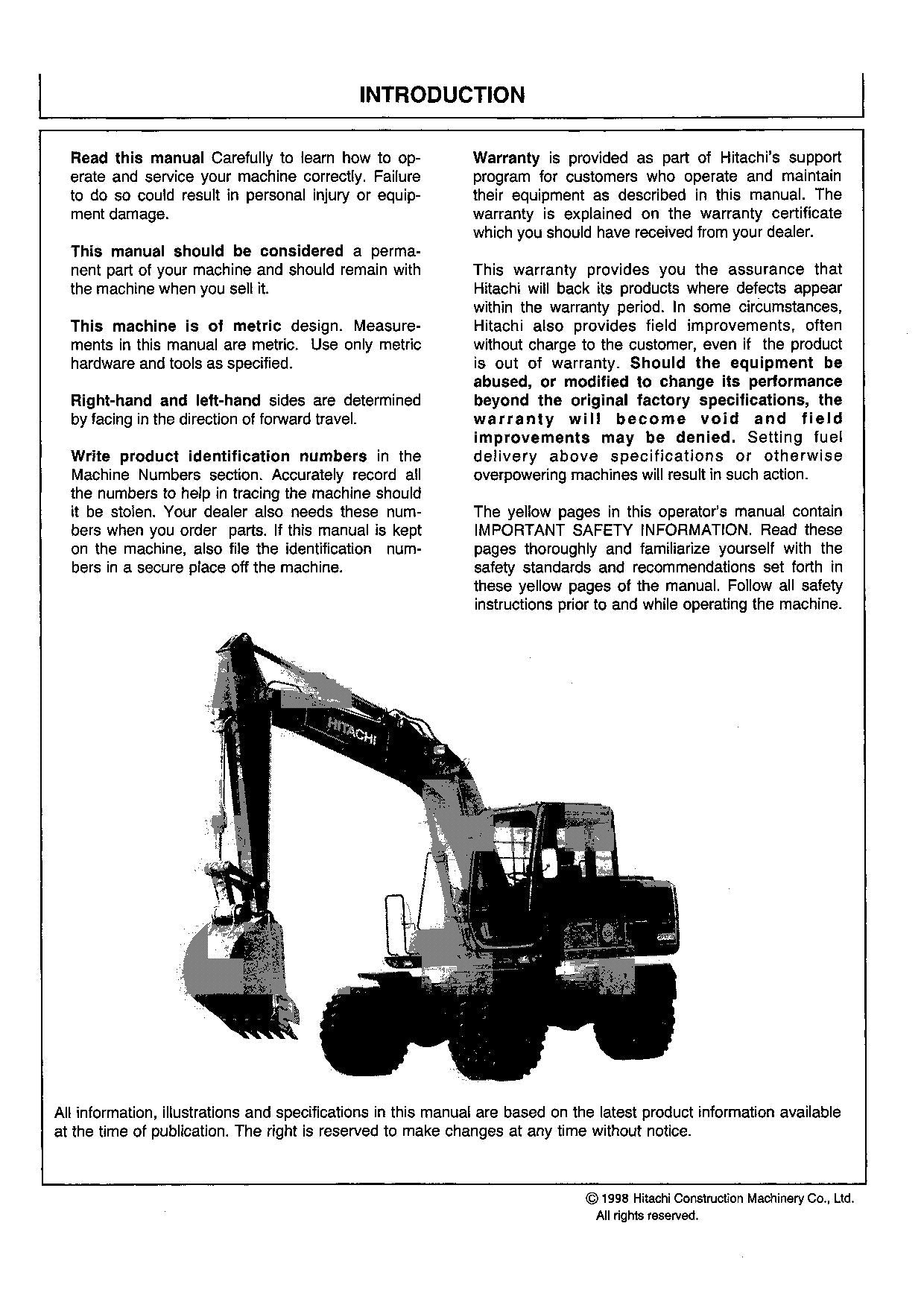 HITACHI EX100WD-3C EXCAVATOR OPERATORS MANUAL