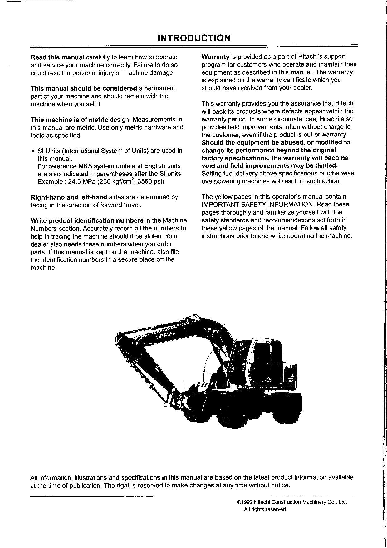 HITACHI EX125WD-5 EXCAVATOR OPERATORS MANUAL