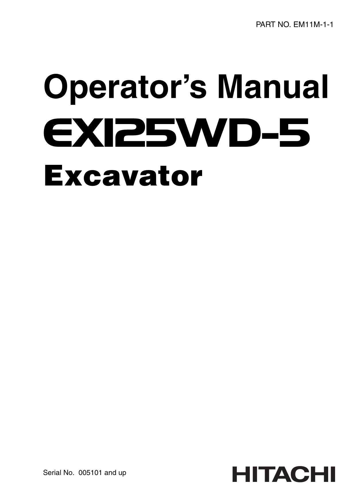 HITACHI EX125WD-5 EXCAVATOR OPERATORS MANUAL