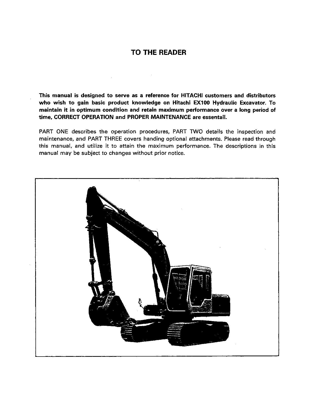 HITACHI EX100 EXCAVATOR OPERATORS MANUAL