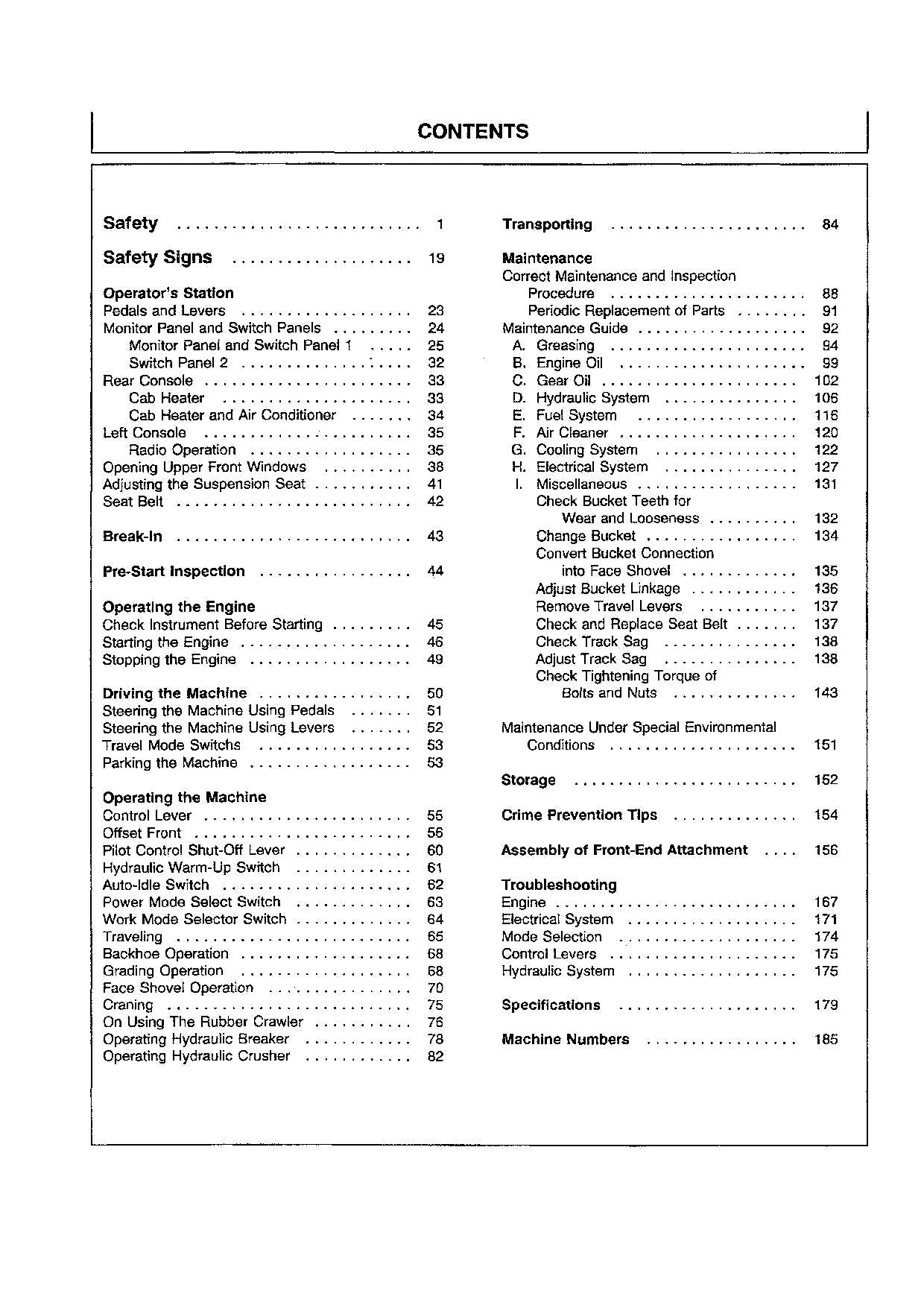 HITACHI EX100-2 EXCAVATOR OPERATORS MANUAL