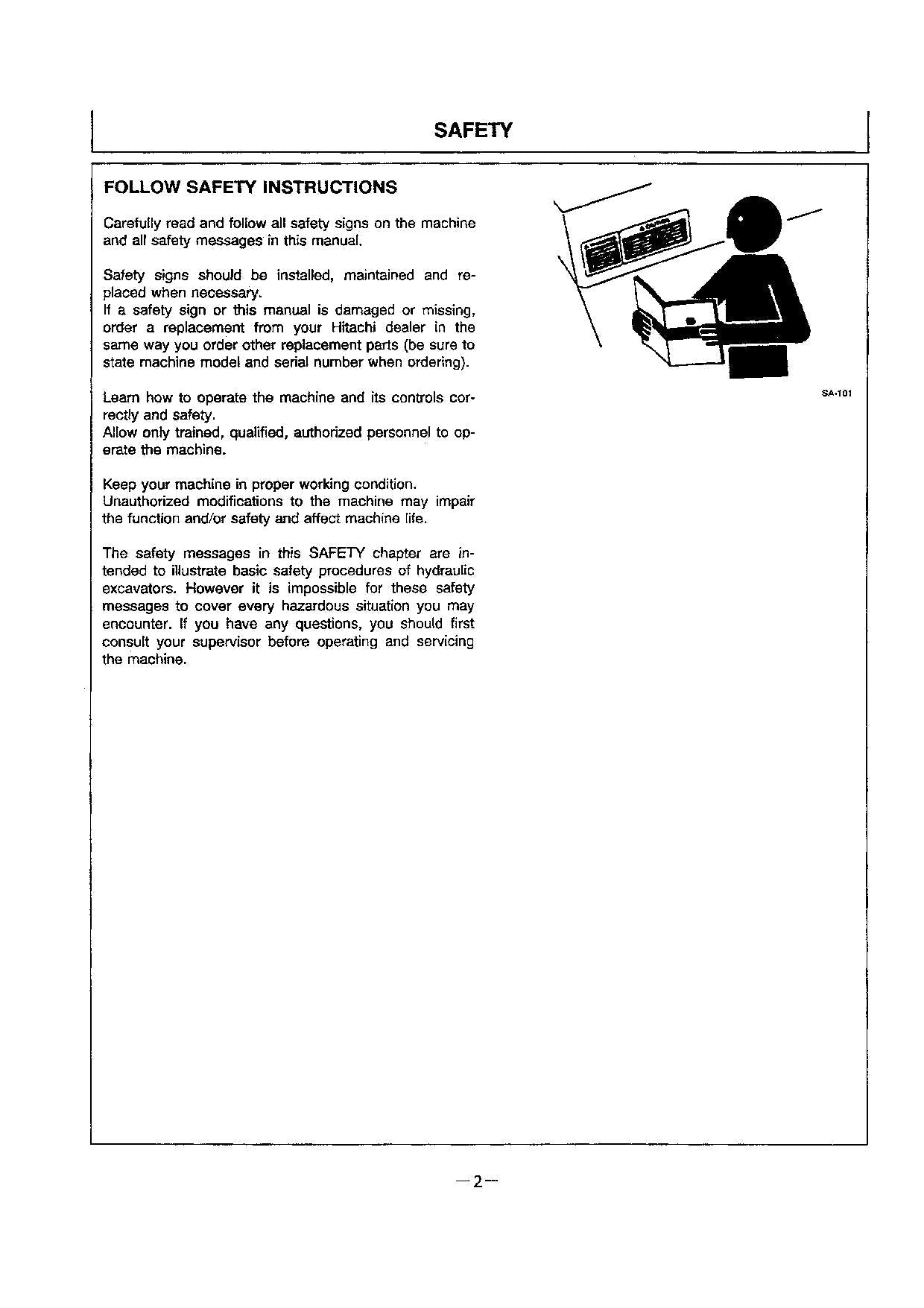 HITACHI EX100-2 EXCAVATOR OPERATORS MANUAL