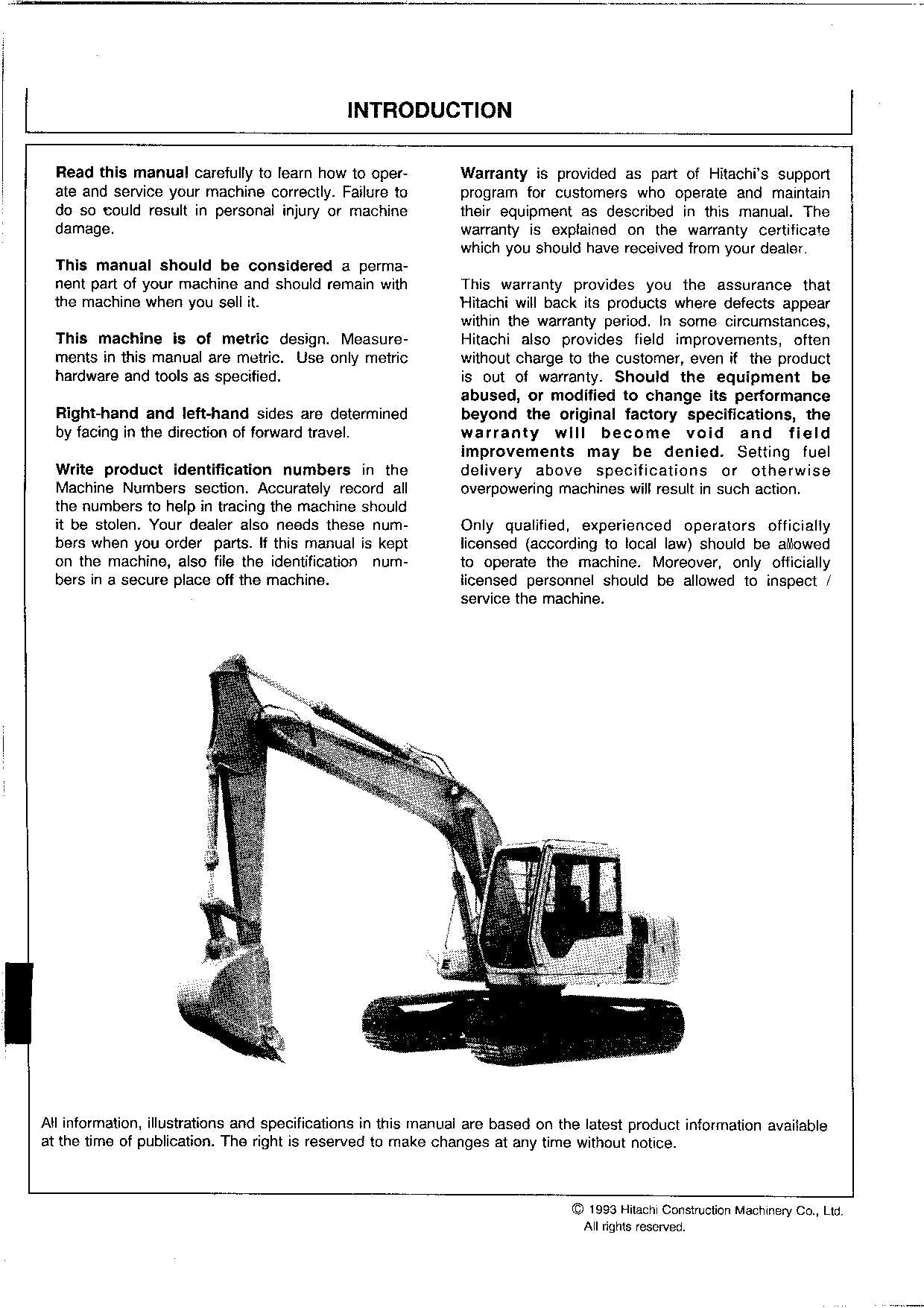 HITACHI EX100M-2 EXCAVATOR OPERATORS MANUAL