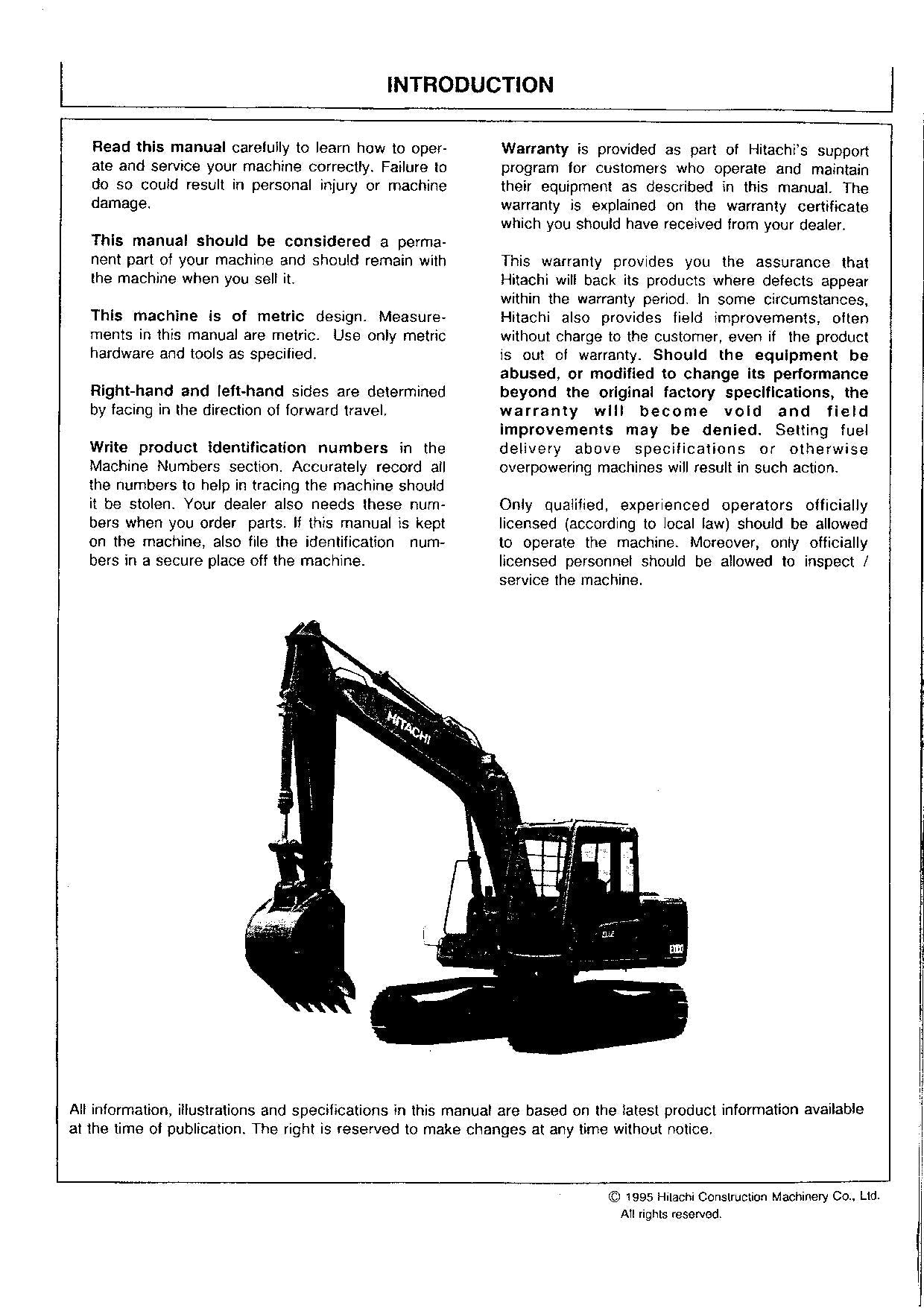 HITACHI EX100-3 EX100M-3 EXCAVATOR OPERATORS MANUAL