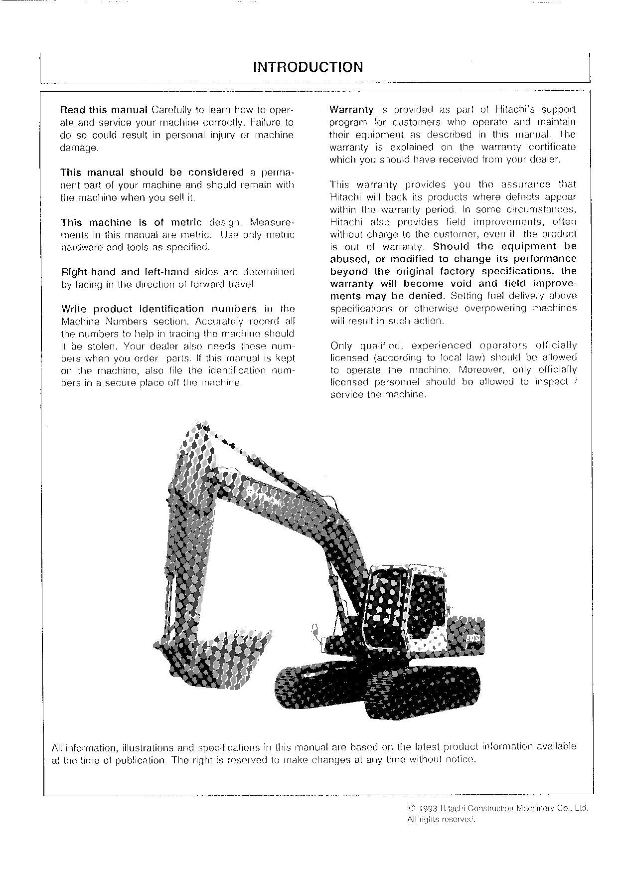 HITACHI EX150 EXCAVATOR OPERATORS MANUAL