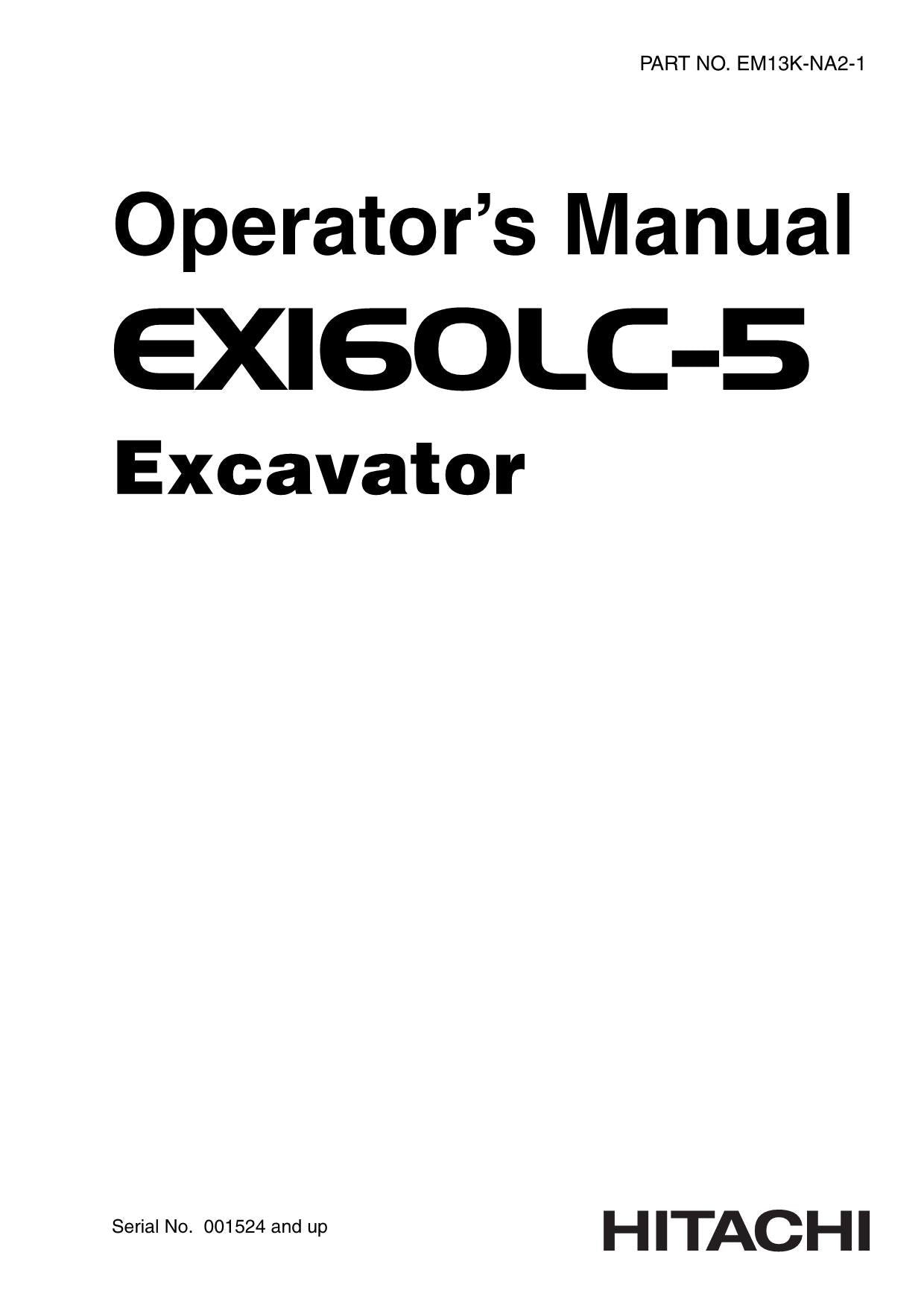 HITACHI EX160LC-5 EXCAVATOR OPERATORS MANUAL