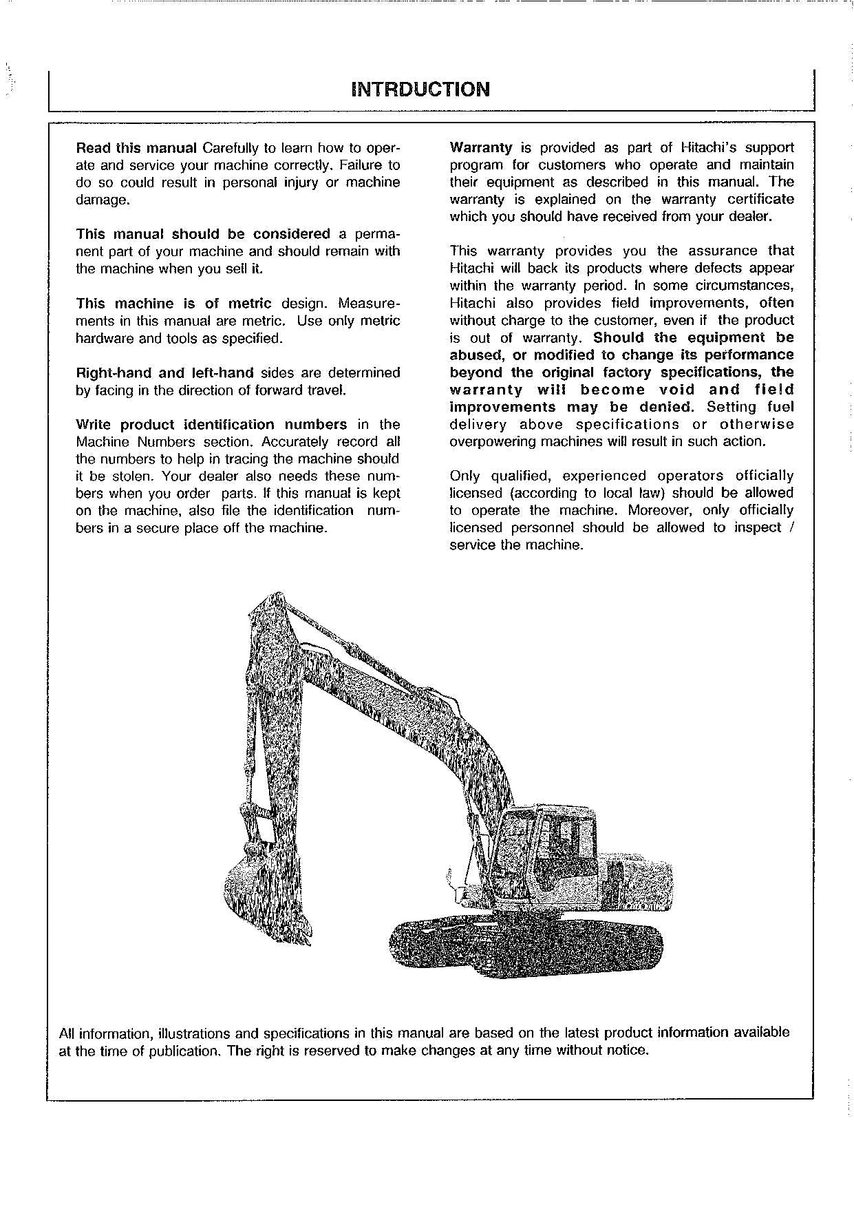 HITACHI EX200-2 EX200LC-2 EXCAVATOR OPERATORS MANUAL #1