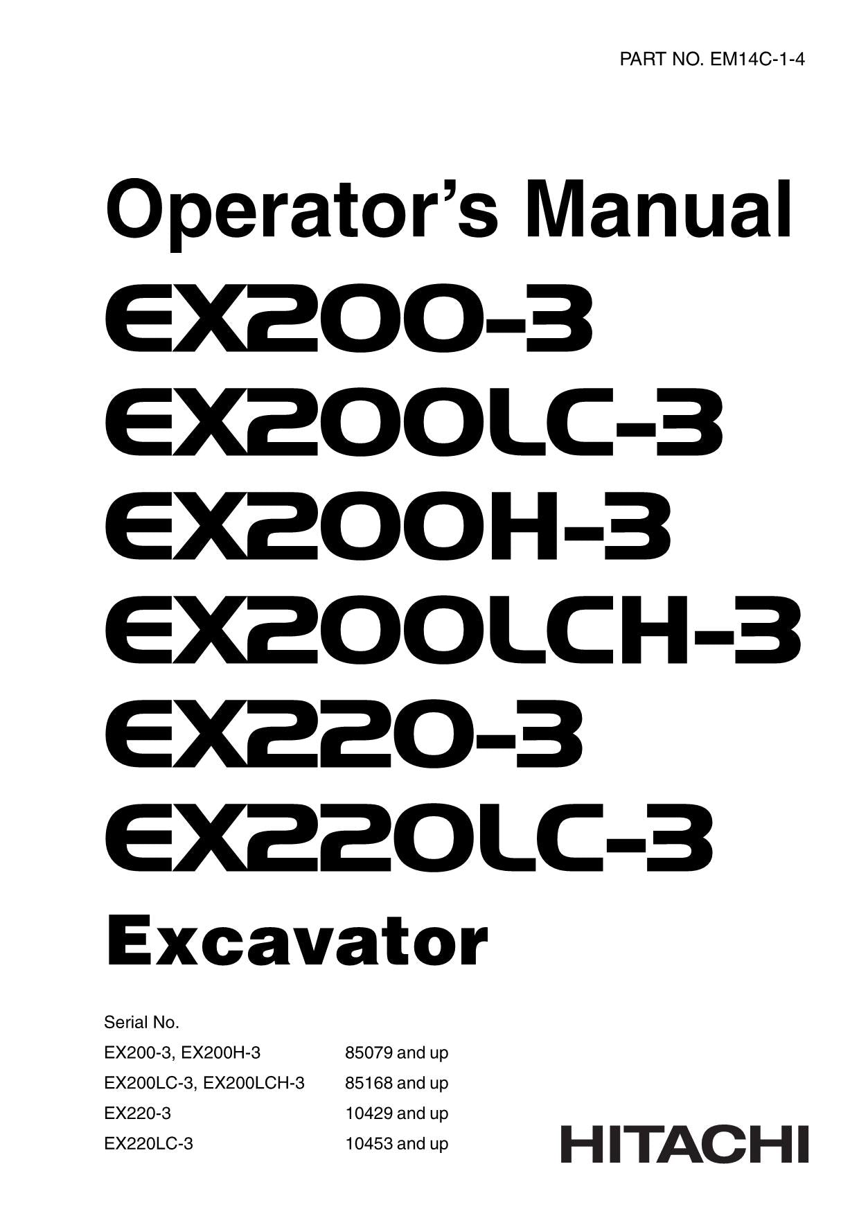 HITACHI EX200-3 EX200LC-3 EX200H-3 EXCAVATOR OPERATORS MANUAL