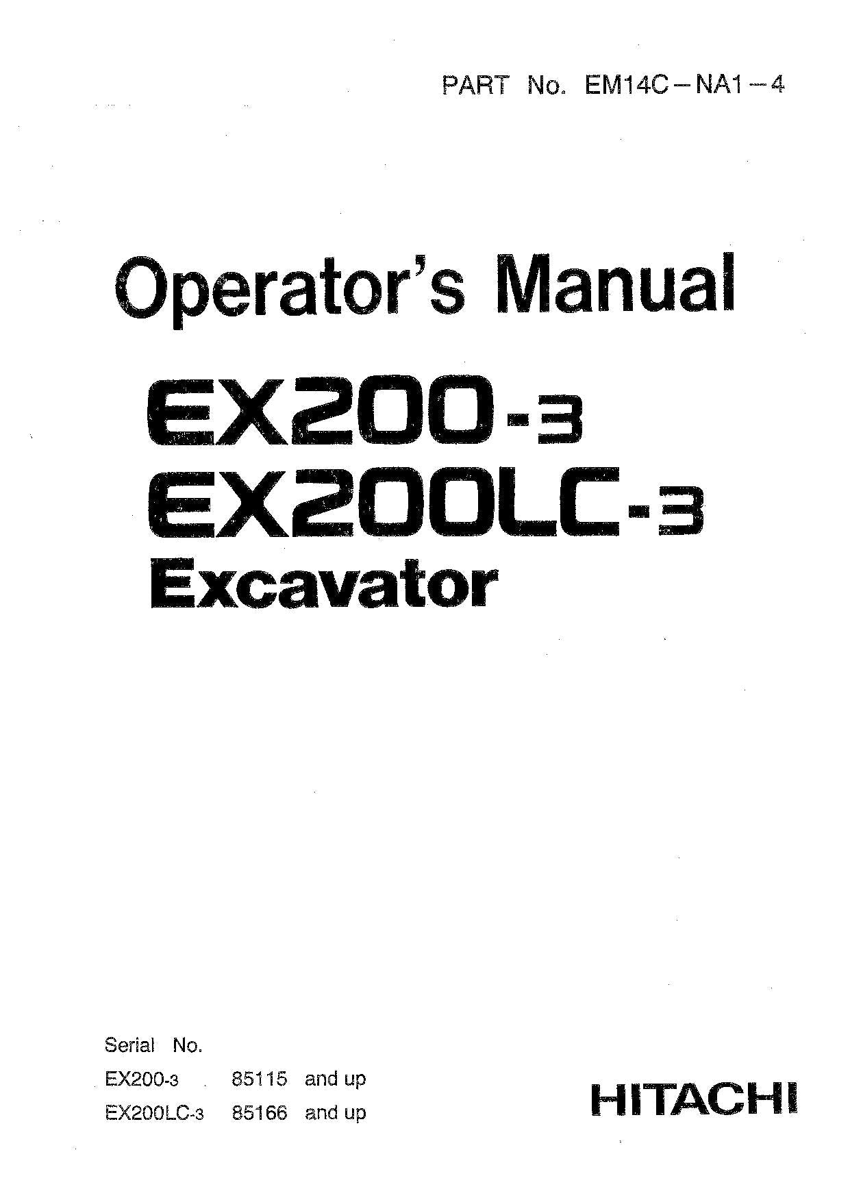 HITACHI EX200-3 EX200LC-3 EXCAVATOR OPERATORS MANUAL #2