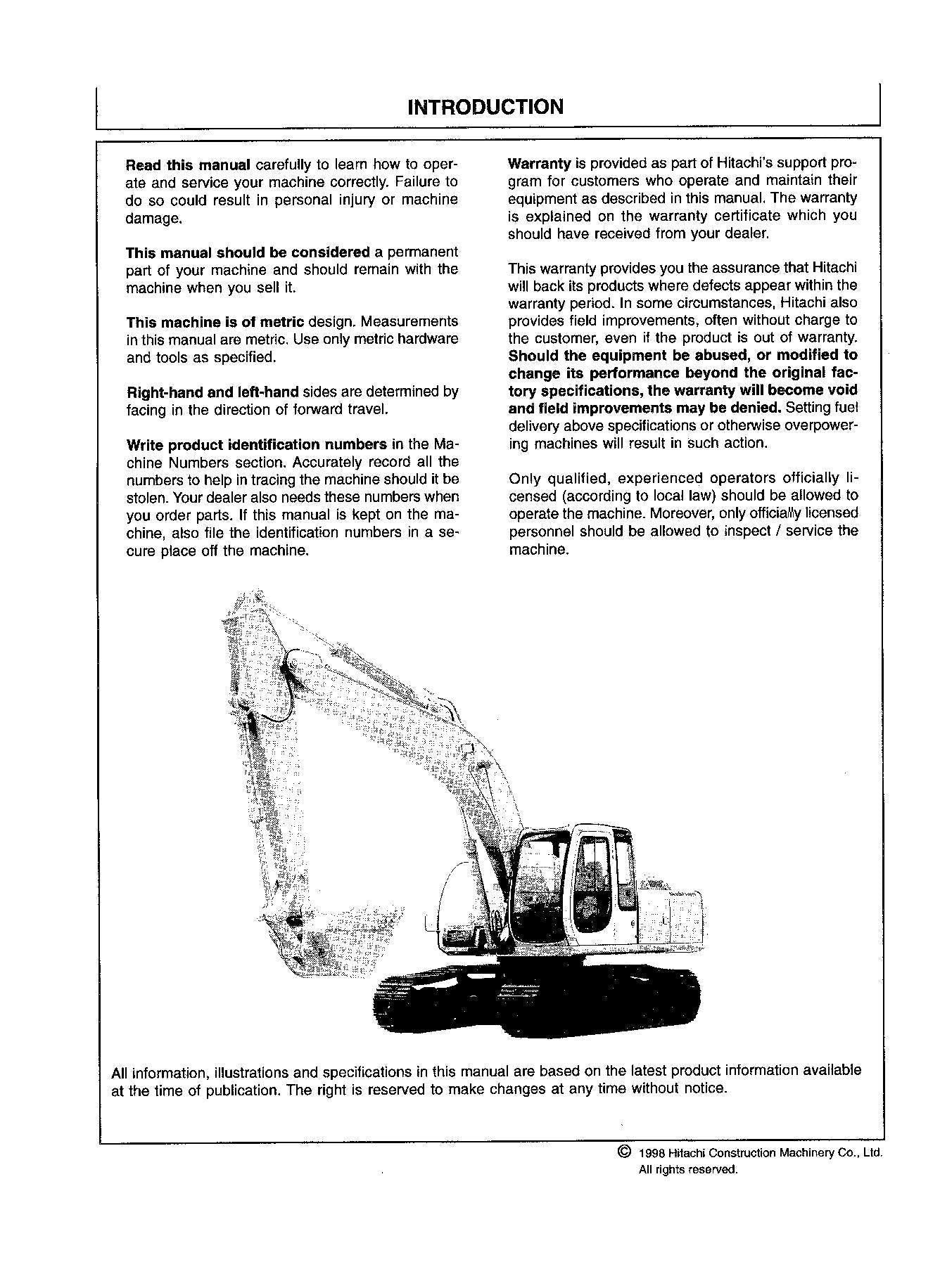 HITACHI EX200-5 EXCAVATOR OPERATORS MANUAL