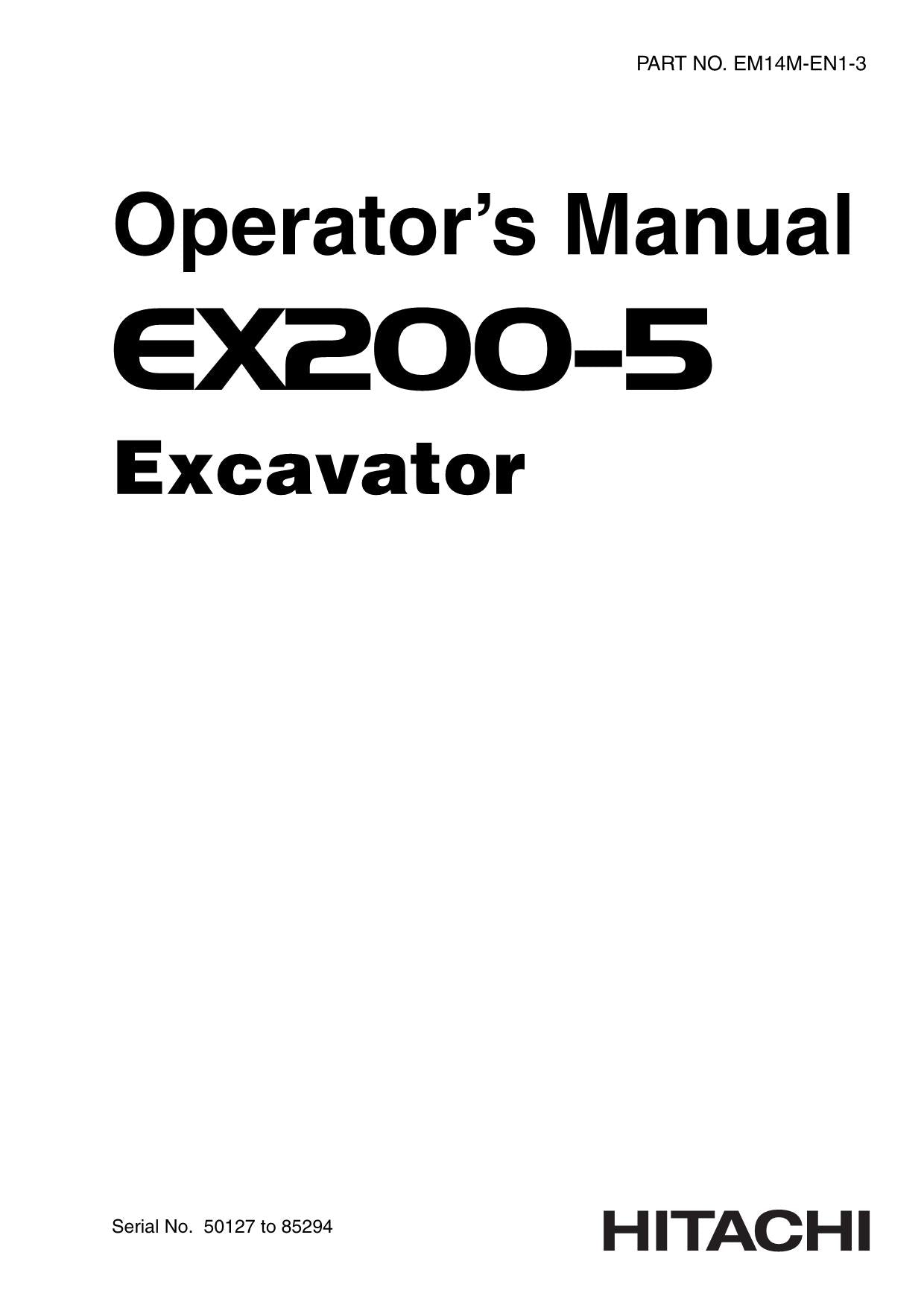 HITACHI EX200-5 EXCAVATOR OPERATORS MANUAL