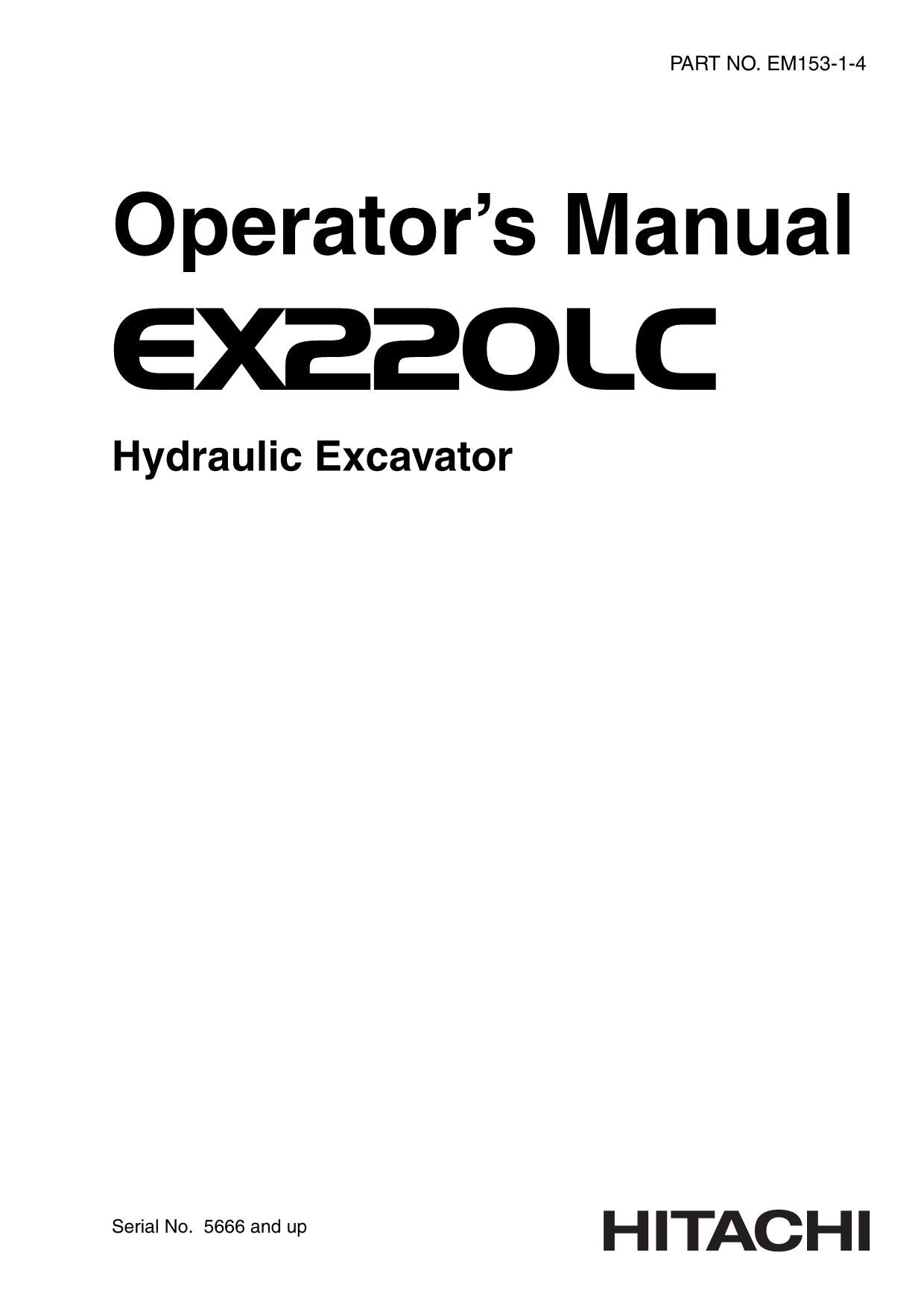 HITACHI EX220 EX220LC EXCAVATOR OPERATORS MANUAL