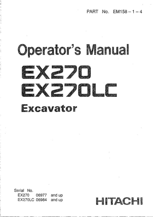 HITACHI EX270 EX270LC EXCAVATOR OPERATORS MANUAL