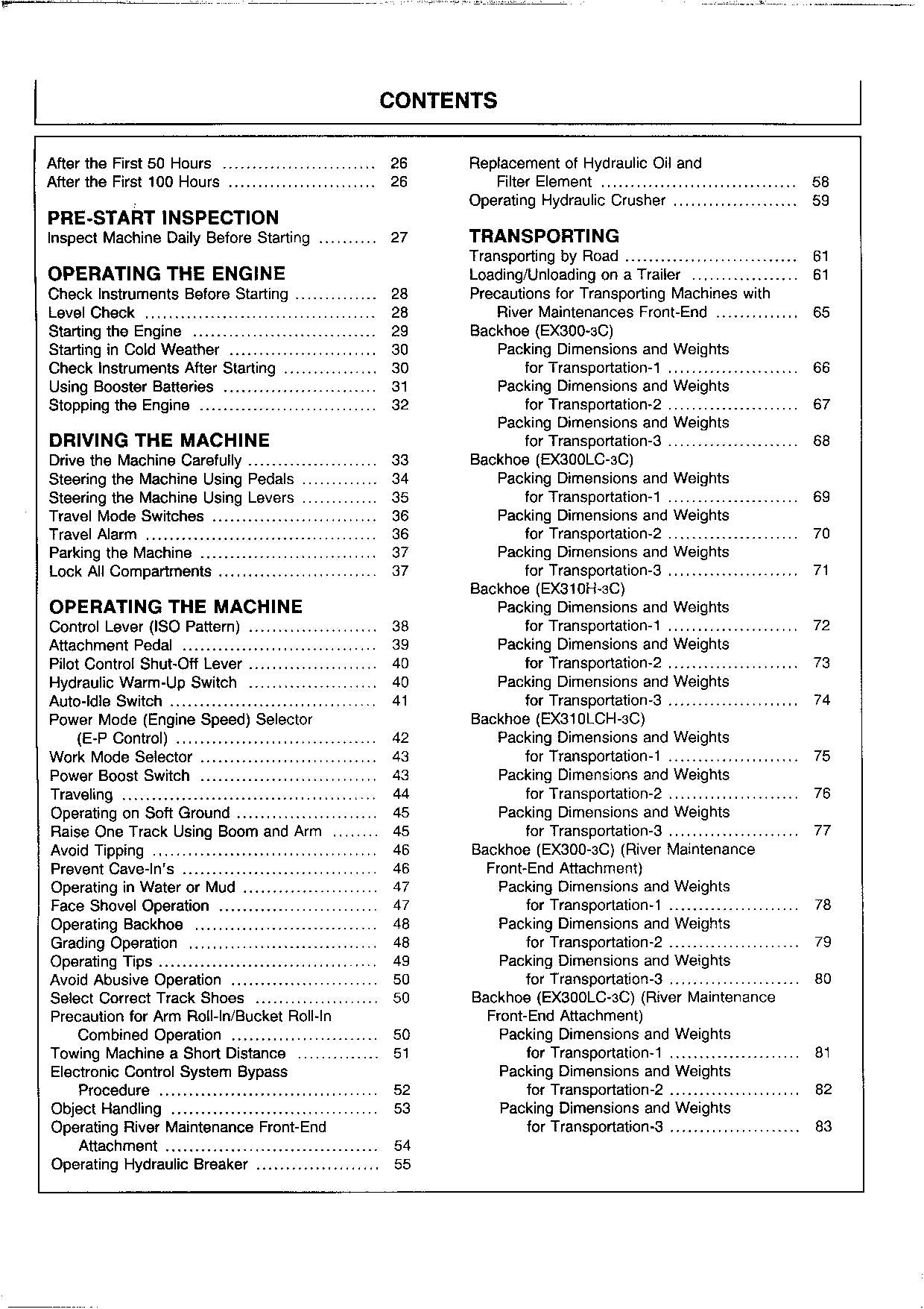 HITACHI EX300-3C EX300LC-3C EX310H-3C EX310LCH-3C EXCAVATOR OPERATORS MANUAL