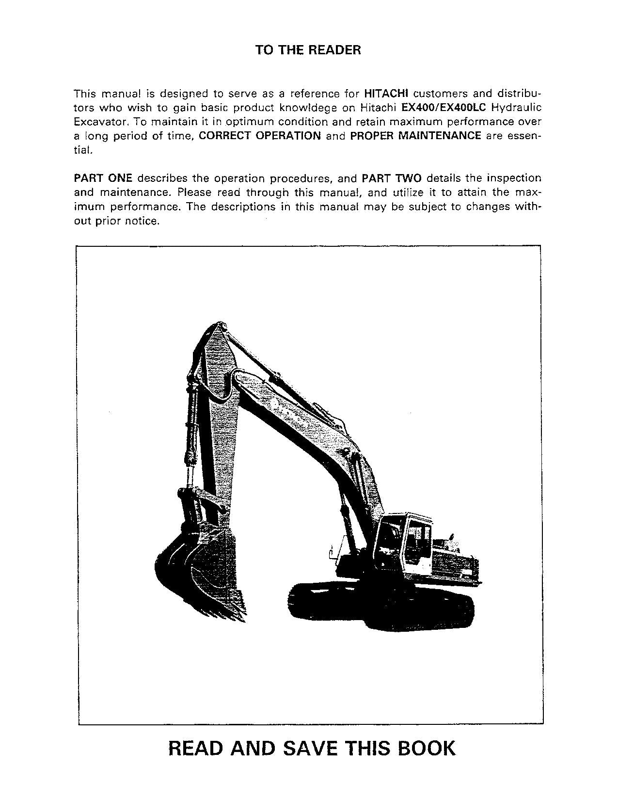 MANUEL D'UTILISATION DE L'EXCAVATRICE HITACHI EX400 EX400LC EX400H EX400LCH