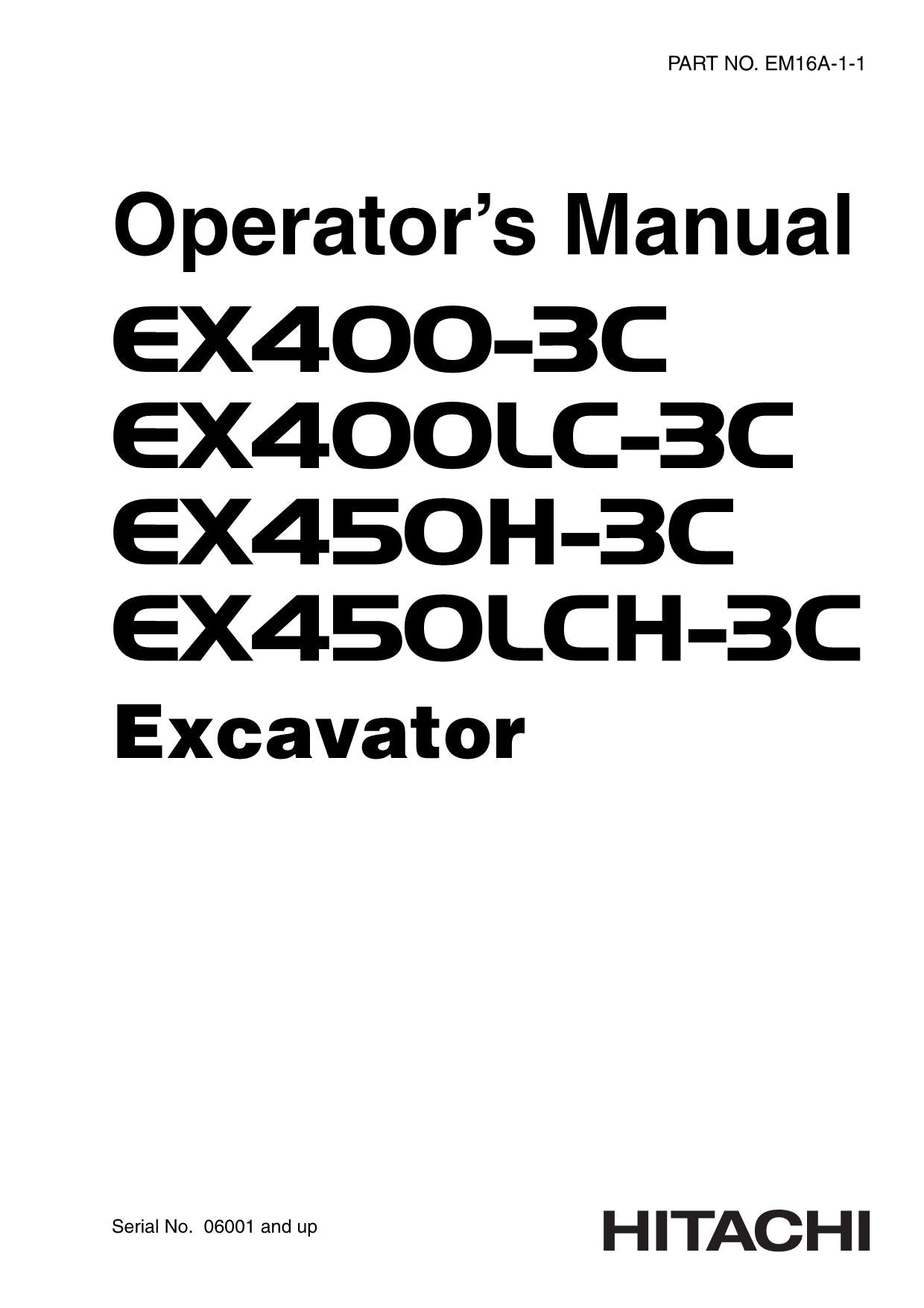 MANUEL D'UTILISATION DE L'EXCAVATRICE HITACHI EX400-3C EX400LC-3C EX450H-3C EX45OLCH-3C