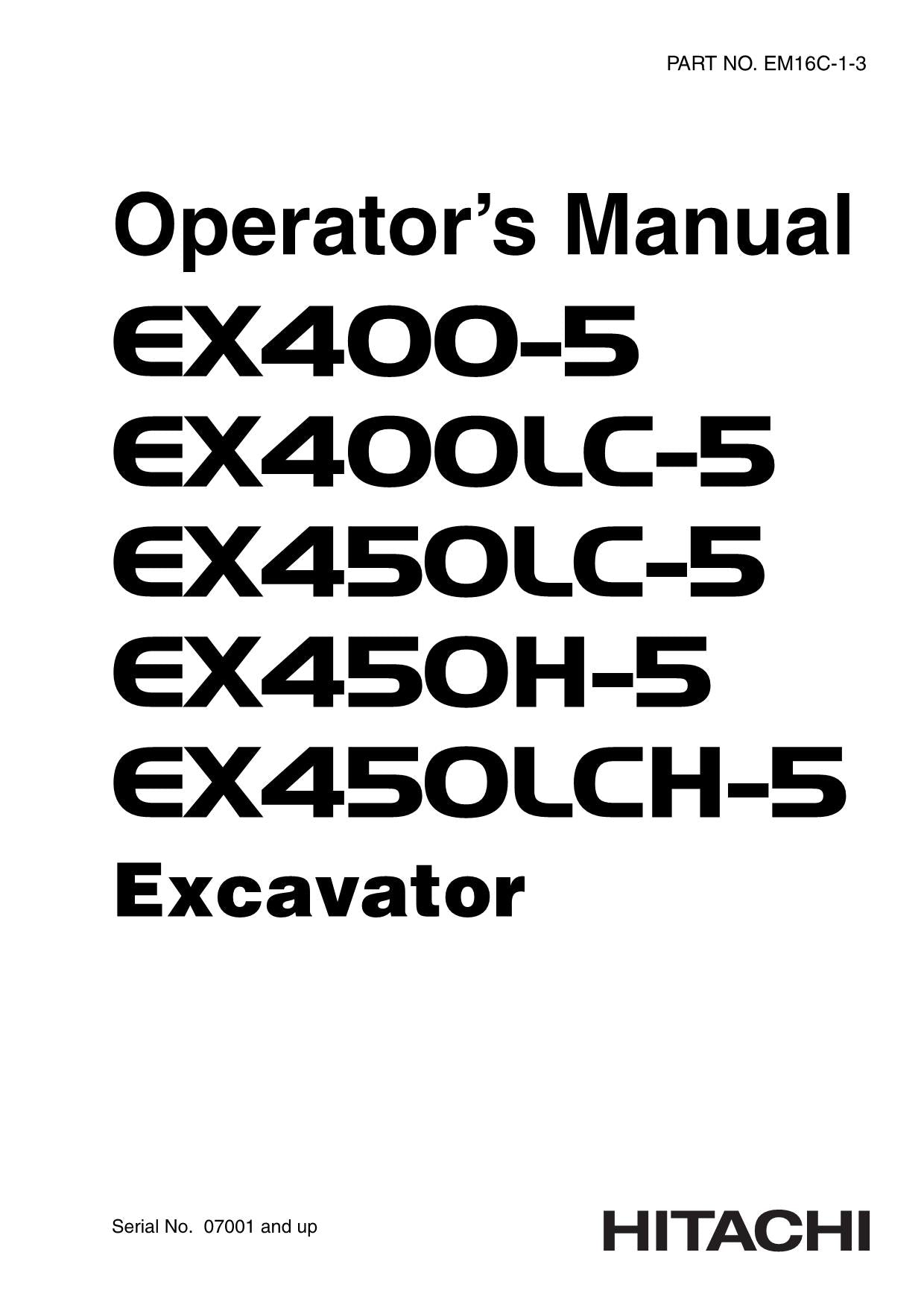 HITACHI EX400-5 EX400LC-5 EX450LC-5 EX450H-5 EX450LCH-5 EXCAVATOR OPERATORS MANUAL #1