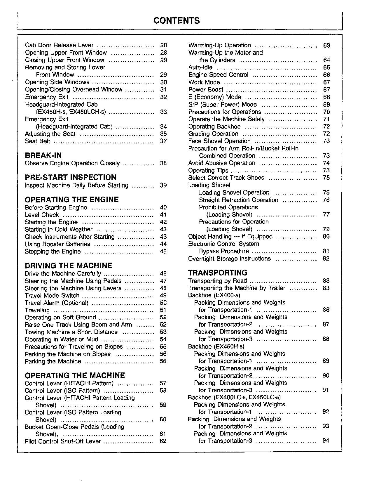 HITACHI EX400-5 EX400LC-5 EX450LC-5 EX450H-5 EX450LCH-5 EXCAVATOR OPERATORS MANUAL #1