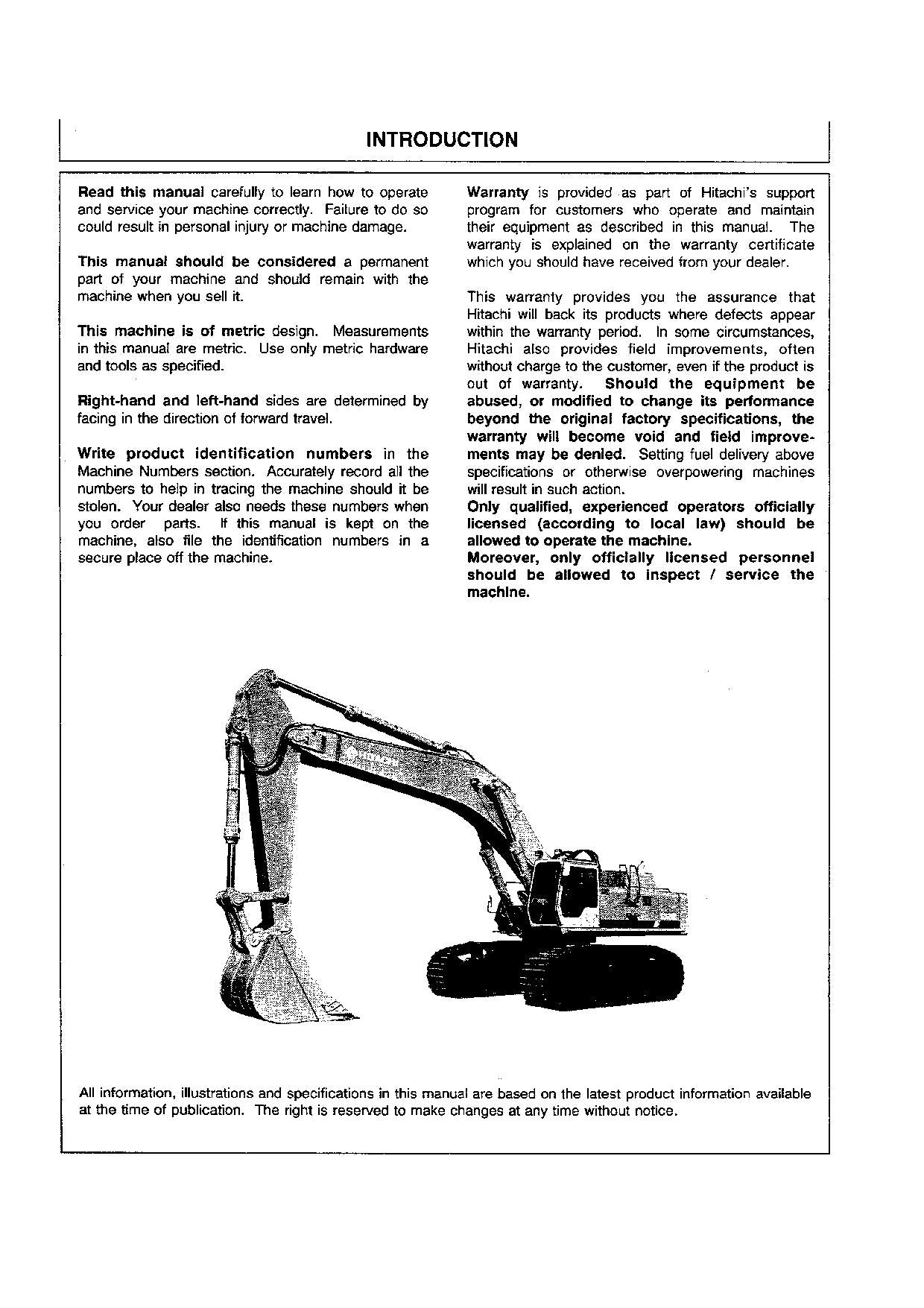 HITACHI EX700 EXCAVATOR OPERATORS MANUAL