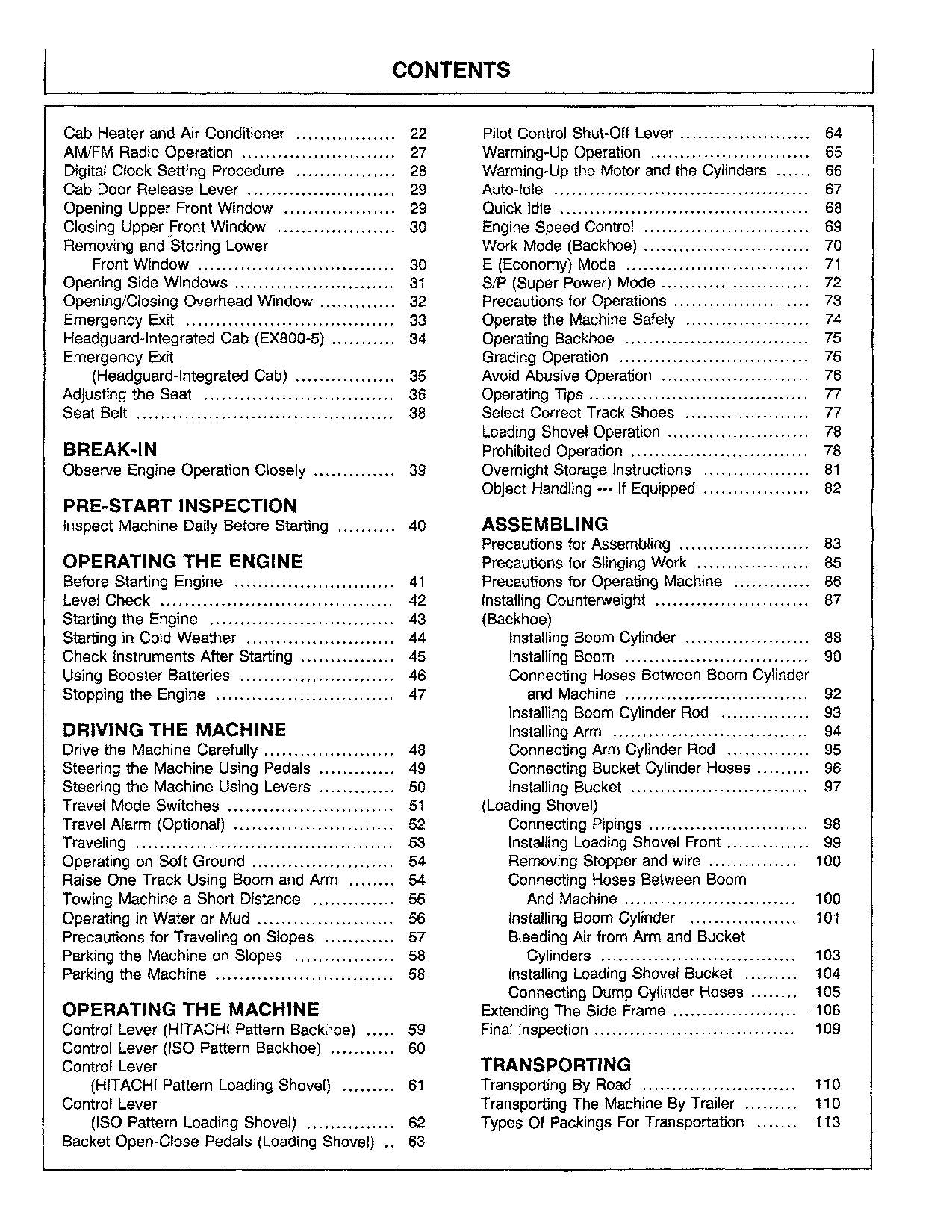 HITACHI EX750-5 EX800H-5 EXCAVATOR OPERATORS MANUAL #1