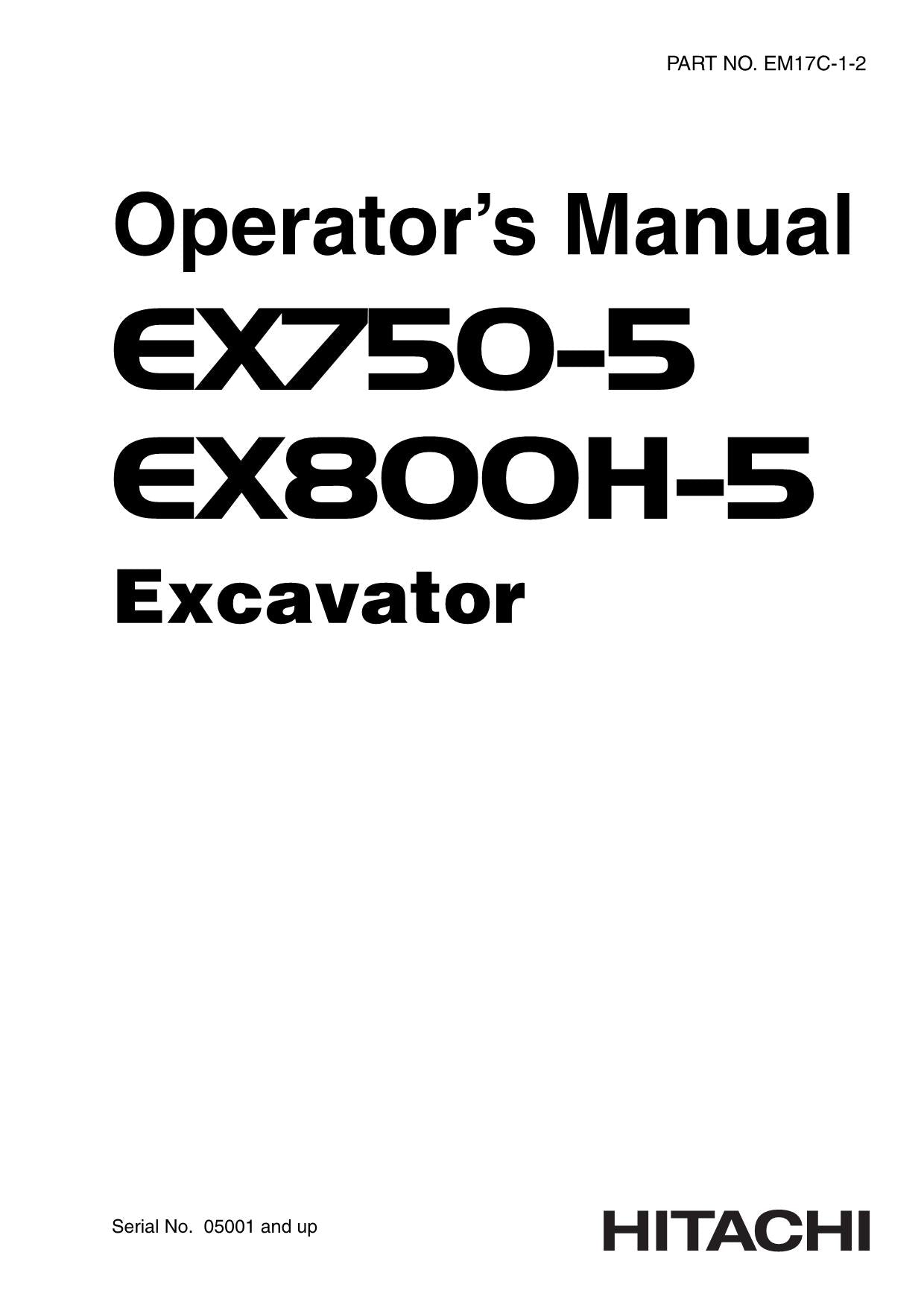 HITACHI EX750-5 EX800H-5 EXCAVATOR OPERATORS MANUAL #1