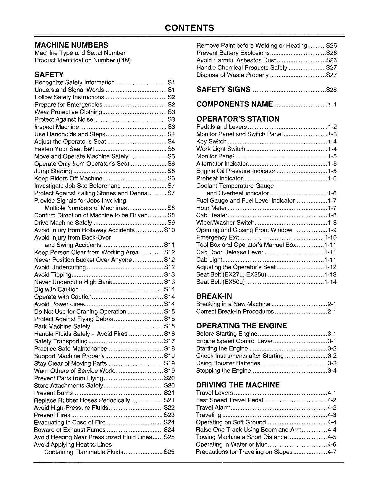 HITACHI EX27U EX35U EX50U EXCAVATOR OPERATORS MANUAL