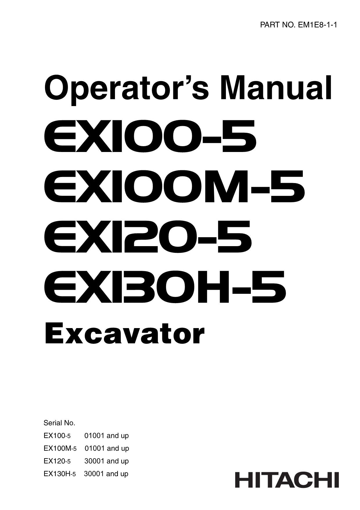 HITACHI EX100-5 EX100M-5 EX120-5 EX130H-5 EXCAVATOR OPERATORS MANUAL #1