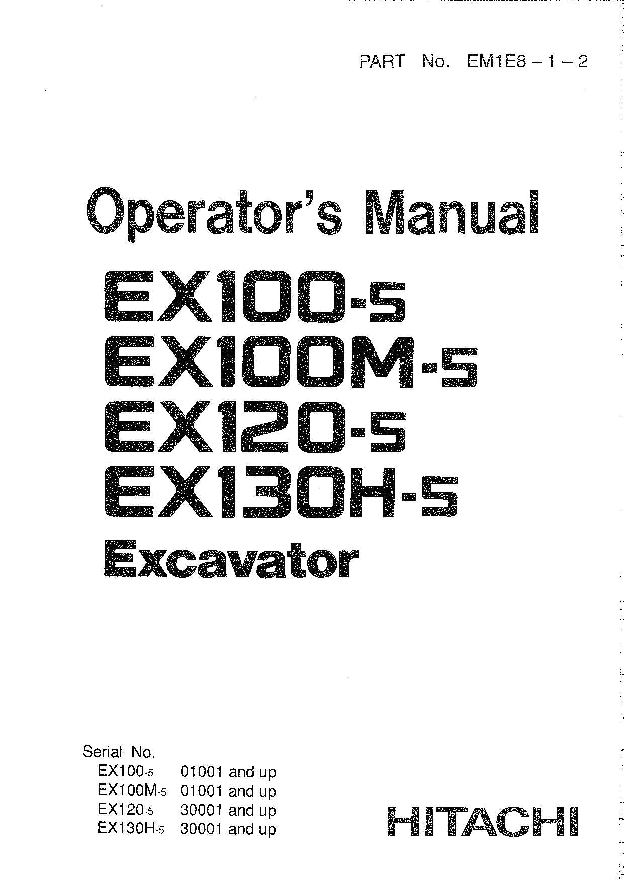 HITACHI EX100-5 EX100M-5 EX120-5 EX130H-5 EXCAVATOR OPERATORS MANUAL #2