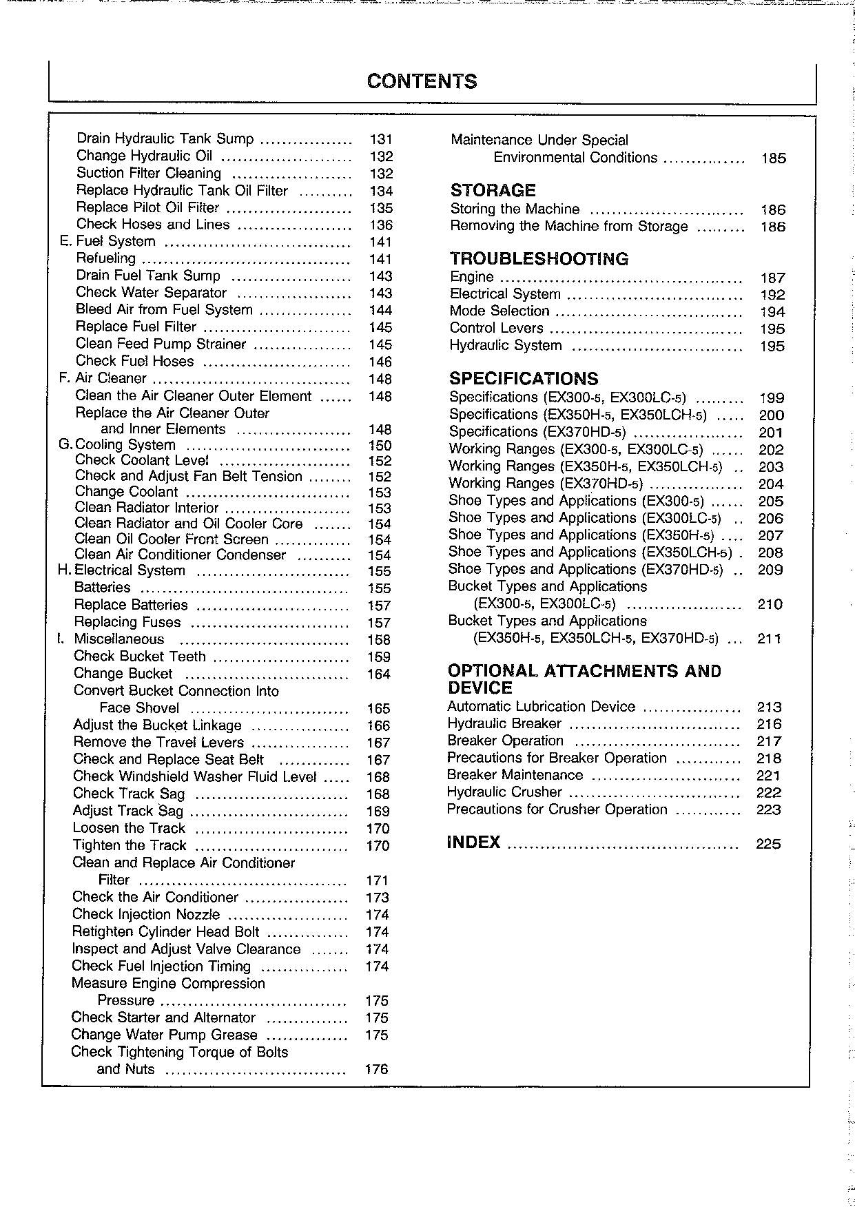 HITACHI EX300-5 EX350H-5 EX350LCH-5 EX350K EX370HD-5 EXCAVATOR OPERATORS MANUAL